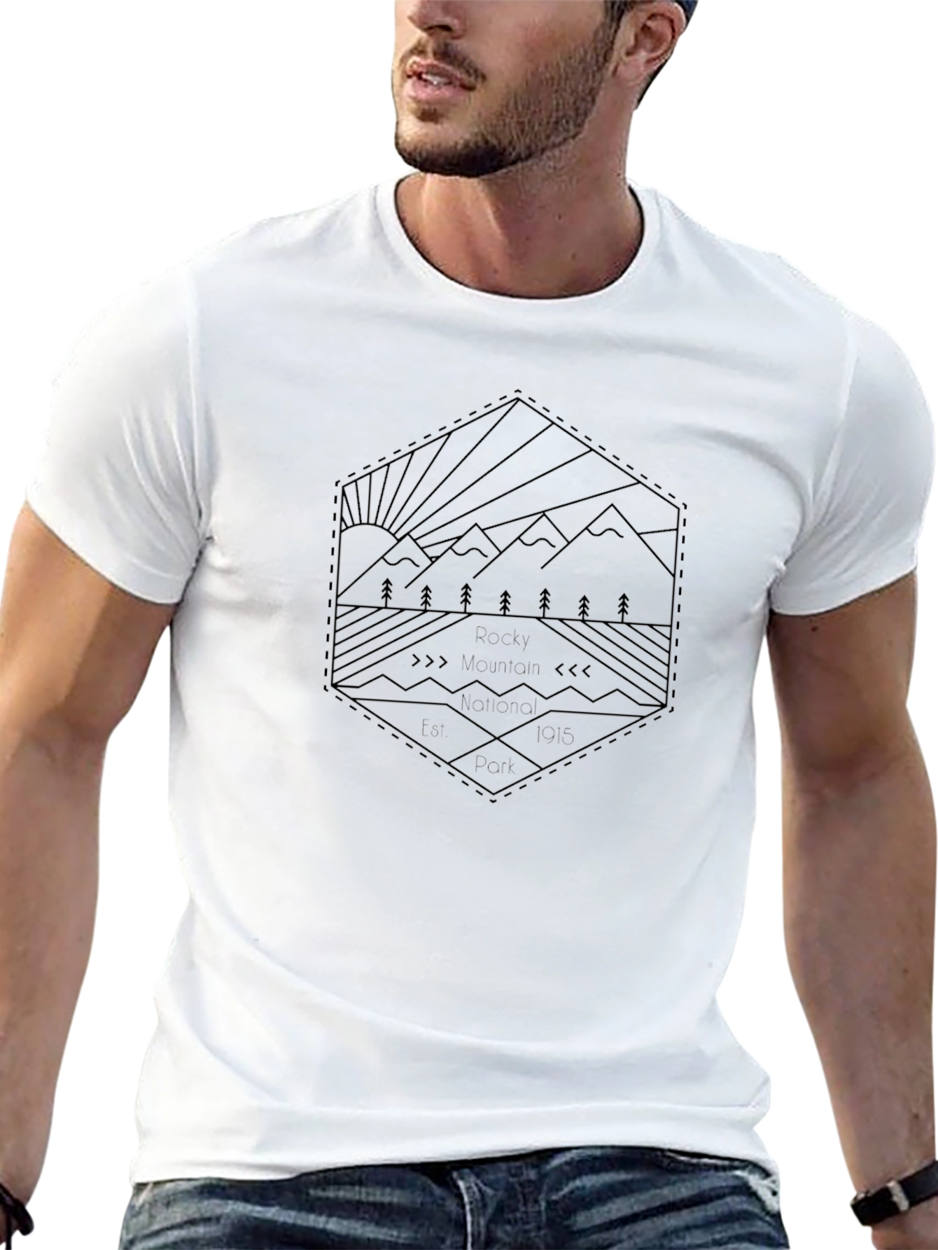 Black Men's Black Graphic Tee - Mountain Landscape Design view 13