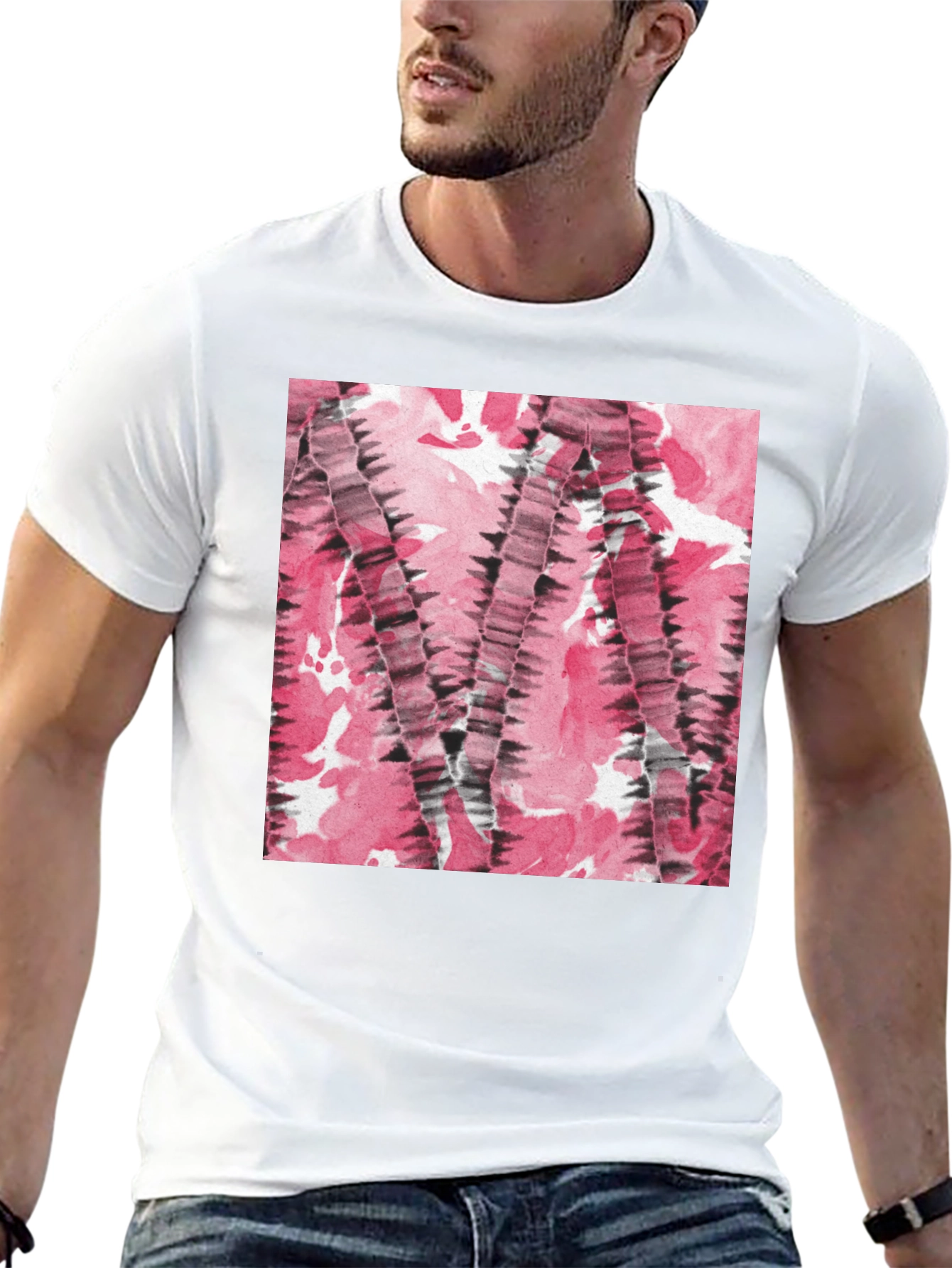 Black Abstract Pink & Black Patterned T-Shirt view 13