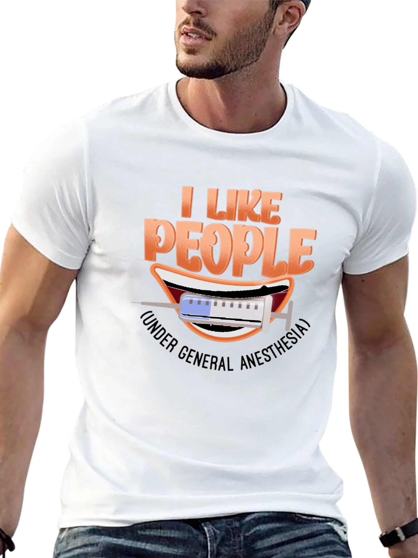 Black I Like People Under General Anesthesia T-Shirt view 13