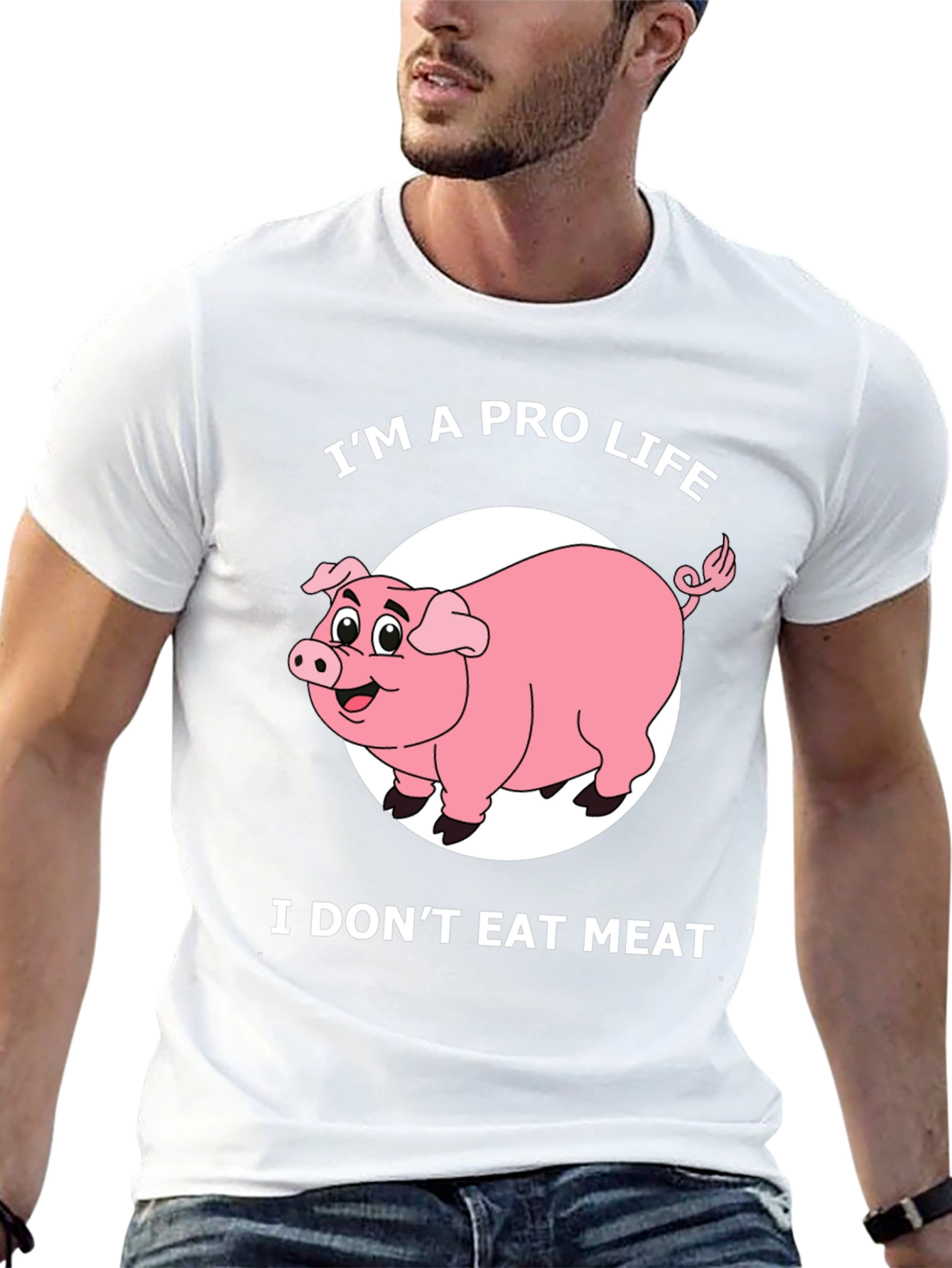 Black Pro Life Pig T-Shirt - I Don't Eat Meat Graphic Tee view 13