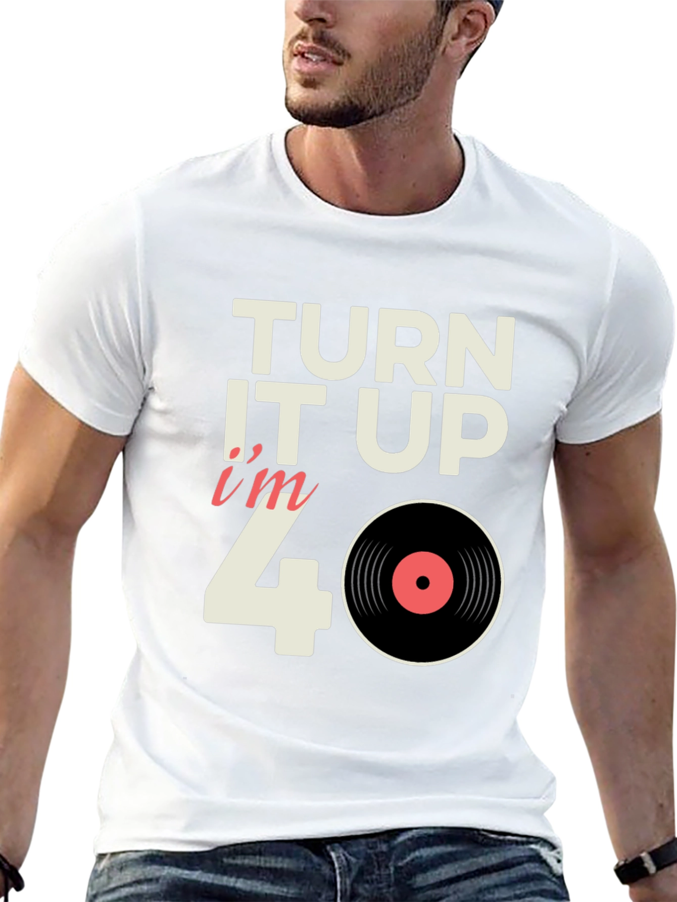 Black Turn it Up I'm 40 Vinyl Record T-Shirt view 13