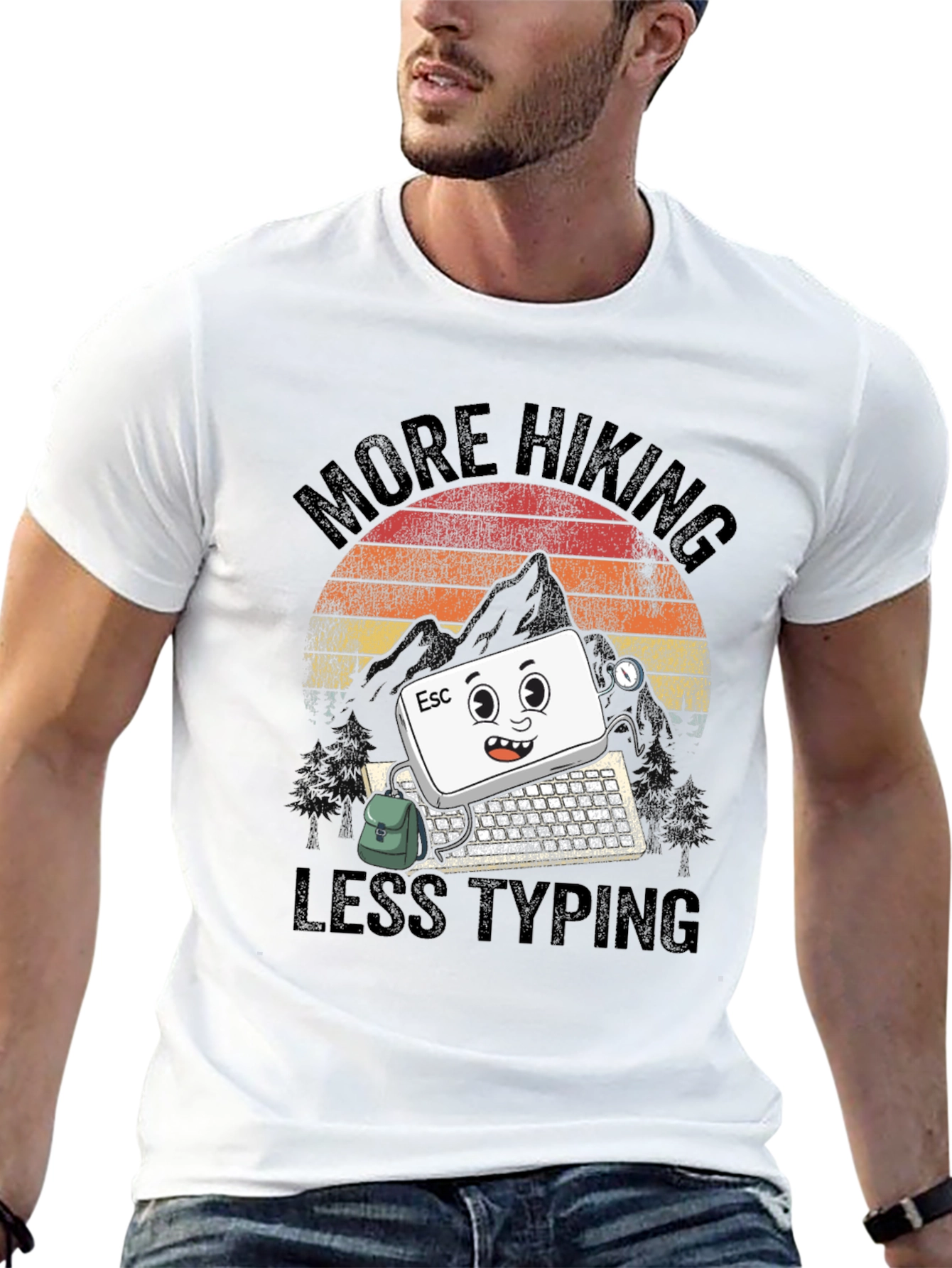 Black More Hiking Less Typing Graphic Tee view 13