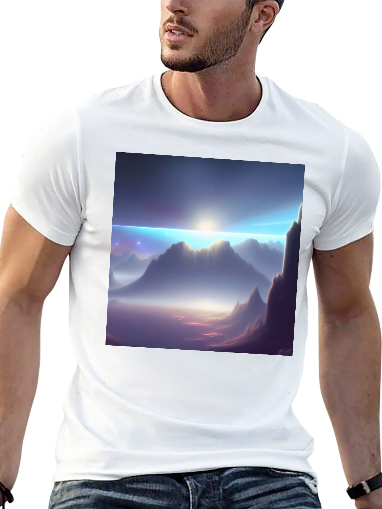 Black Mountainscape Graphic Tee - Black Cotton Blend view 13