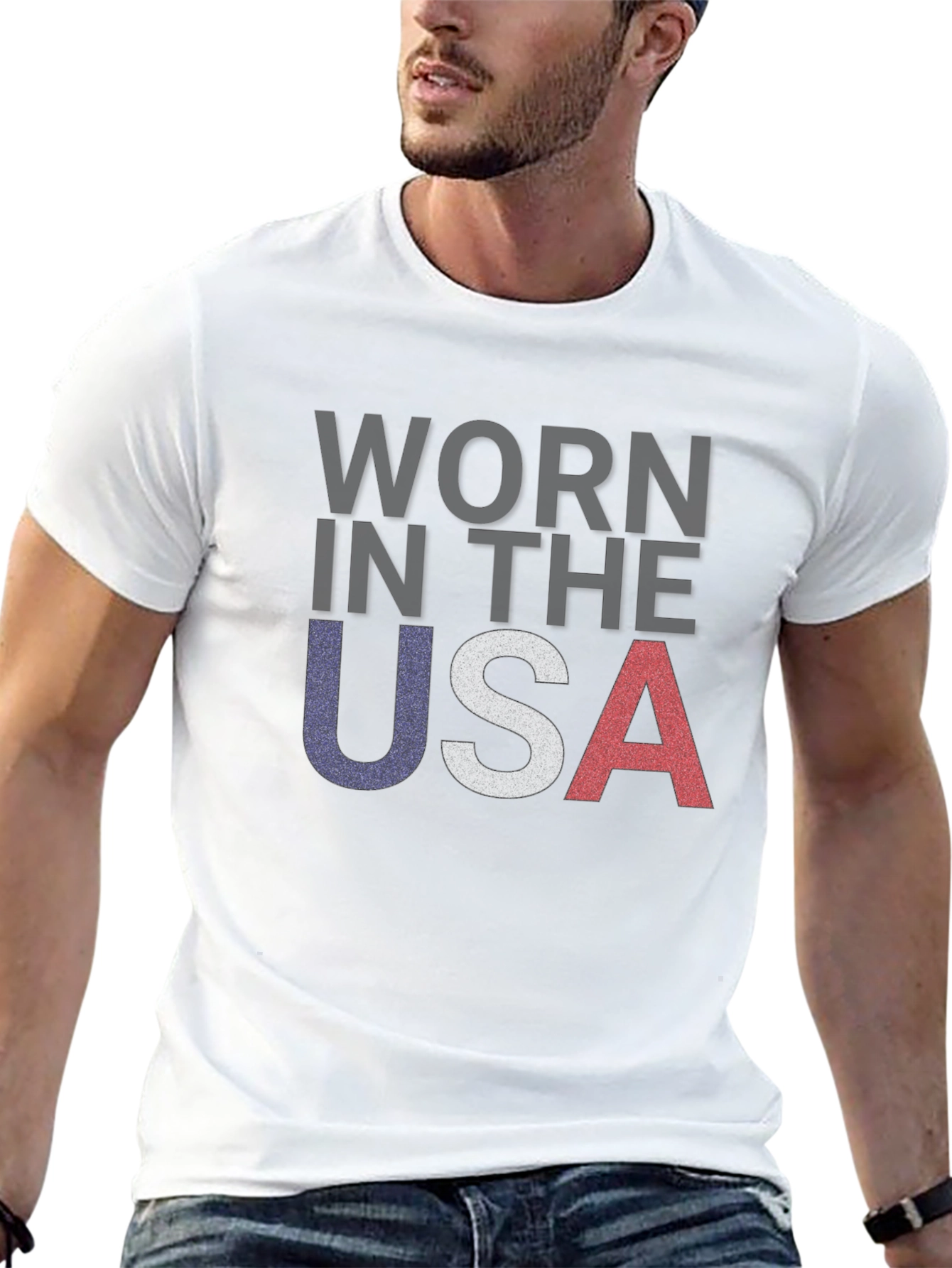 Black Worn in the USA Patriotic T-Shirt view 13