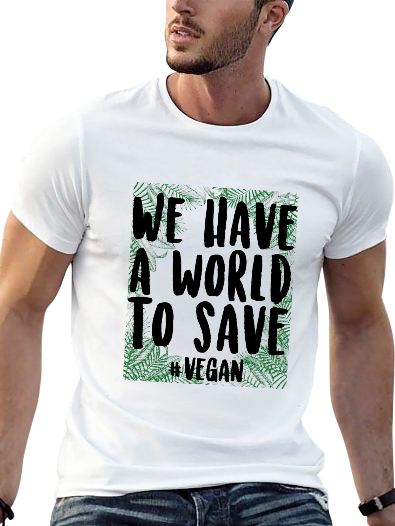Black Vegan World Save Tee - Eco-Friendly Black T-Shirt view 13