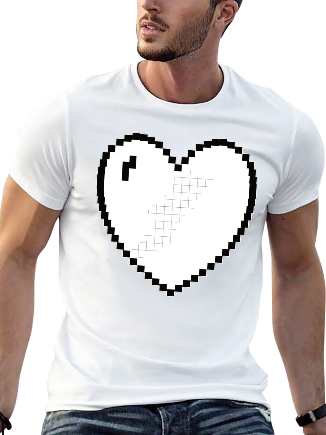 Black Pixel Heart Graphic Tee - Casual Black T-Shirt view 13