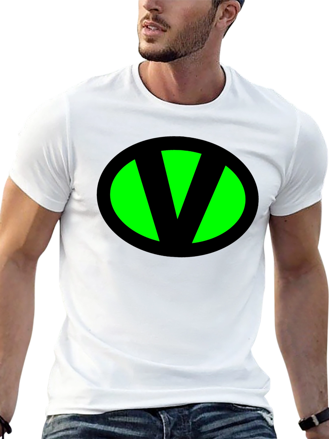 Black Black T-Shirt with Green "V" Oval view 13