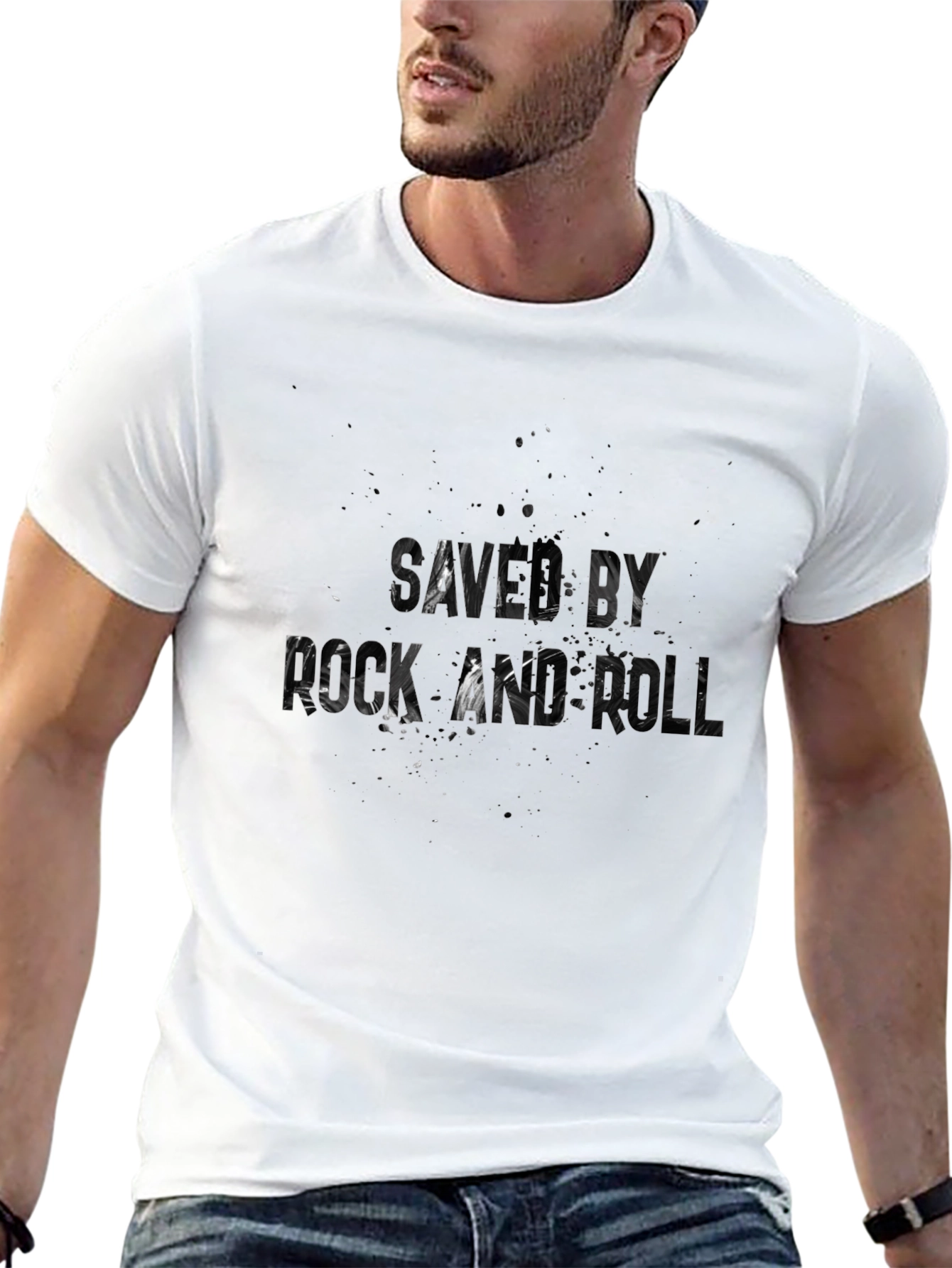 Black Saved By Rock and Roll Black T-Shirt view 13