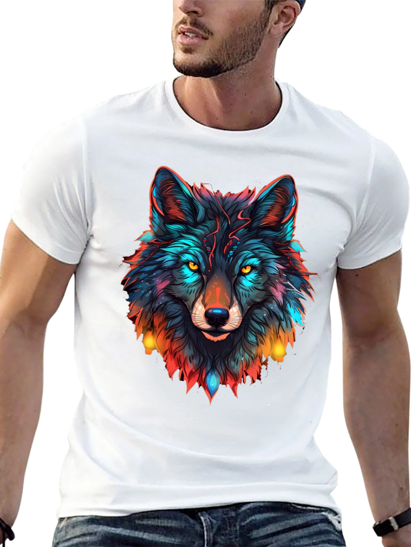 Black Wolf Graphic Black T-Shirt - Vibrant Animal Design view 13