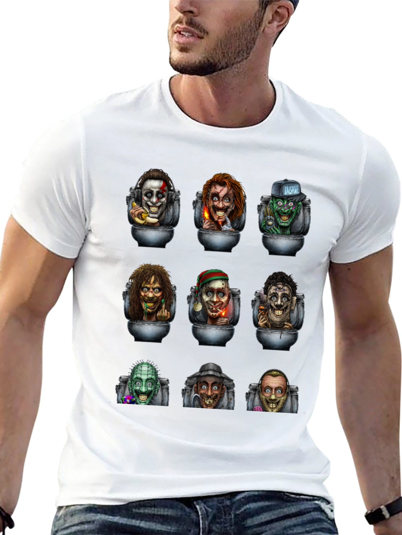 Black Horror Movie Character T-Shirt view 13