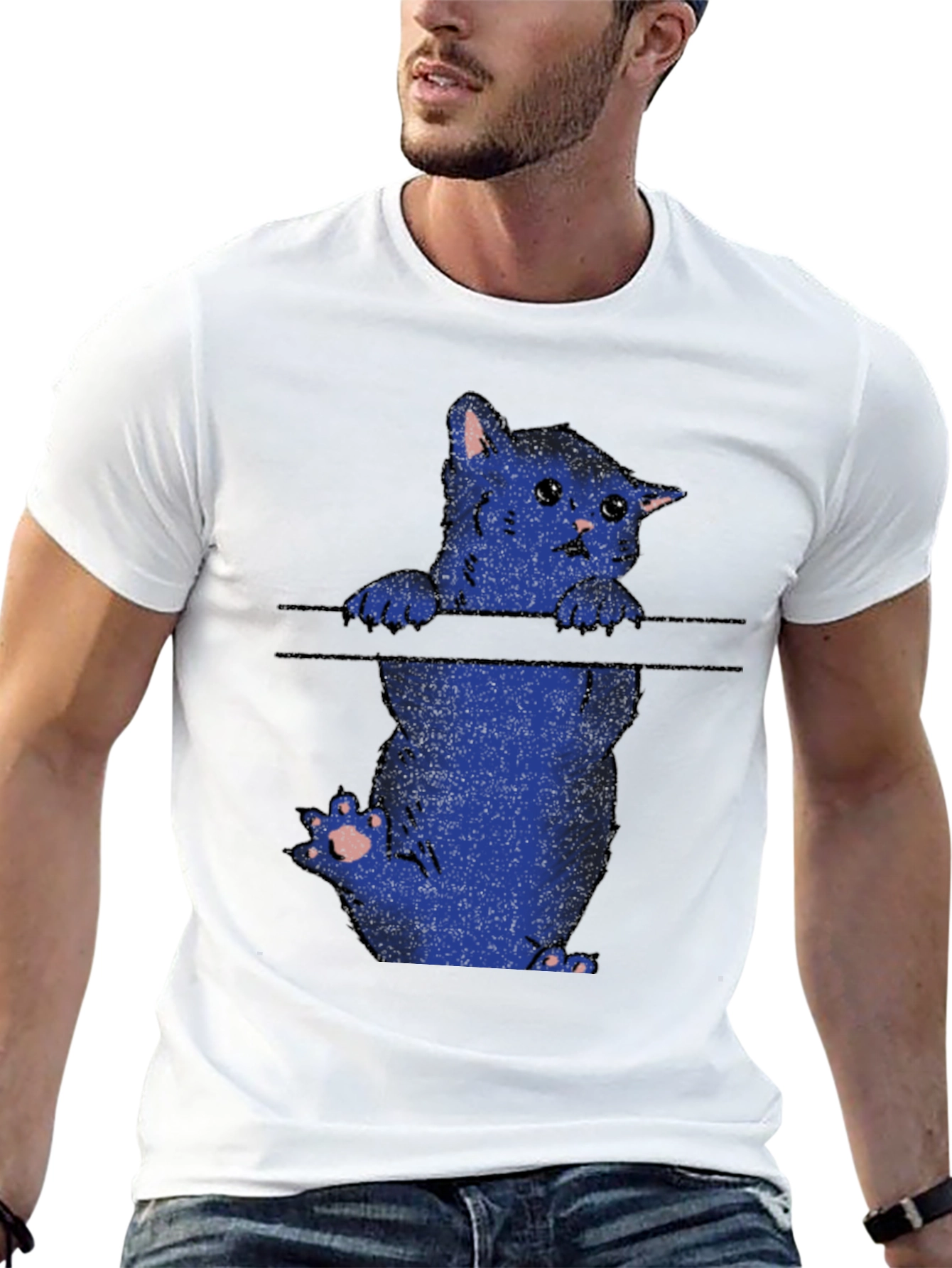 Black Sad Cat T-Shirt - Black Crew Neck Graphic Tee view 13