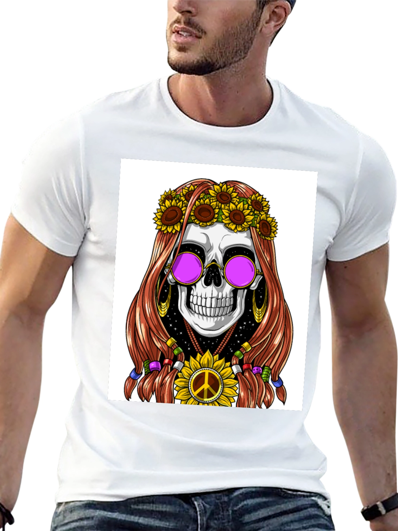 Black Hippie Skull Graphic T-Shirt view 13