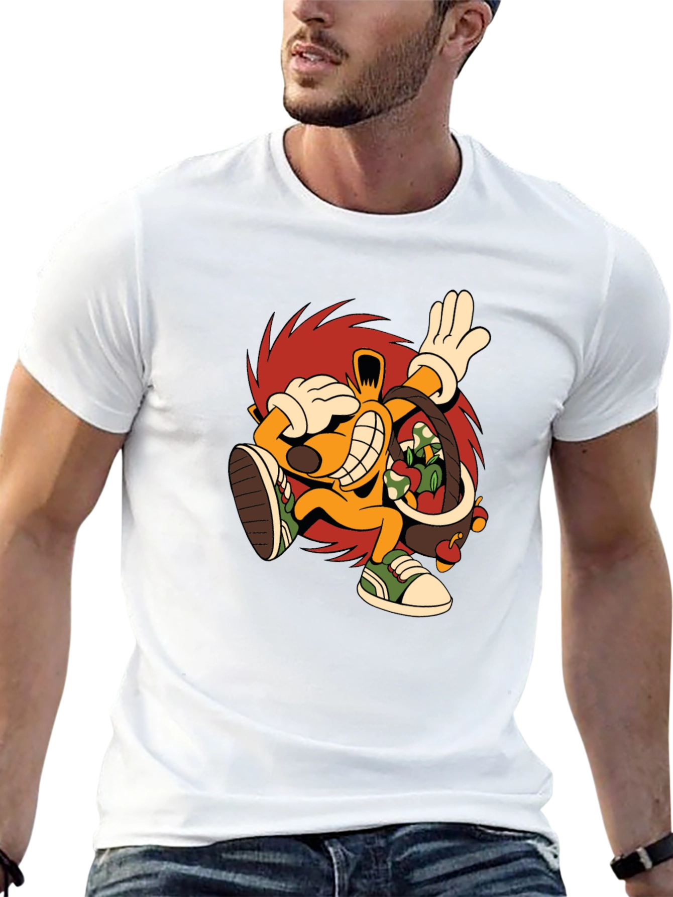 Black Cartoon Hedgehog Graphic Black T-Shirt view 13