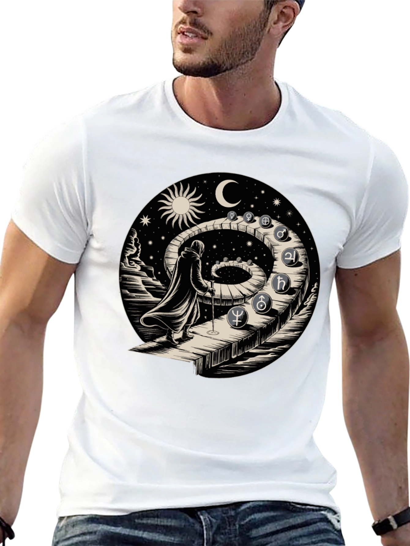 Black Astrological Path T-Shirt - Spiritual Journey Design view 13