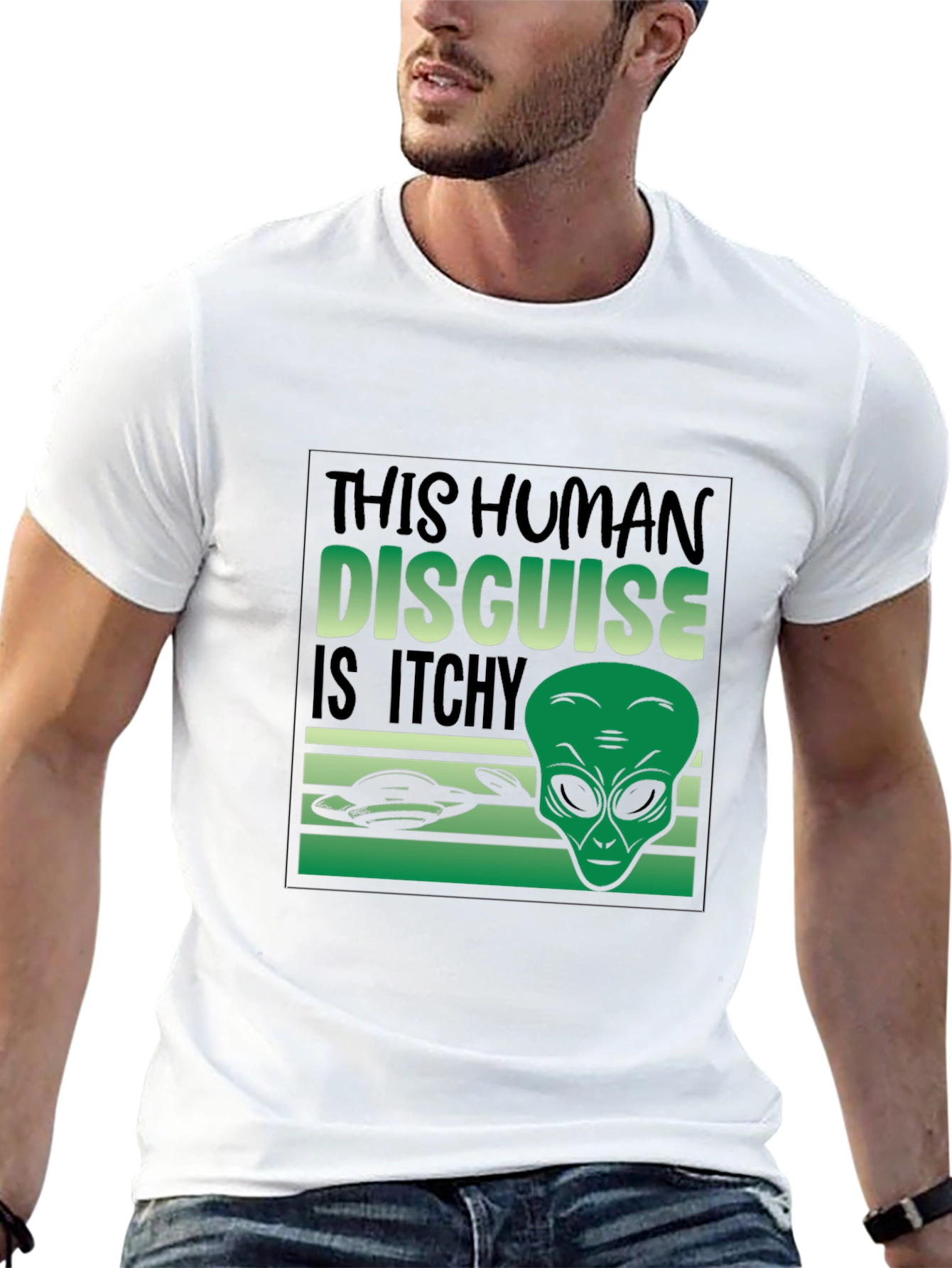 Black Alien Disguise T-Shirt - Funny Sci-Fi Tee view 13