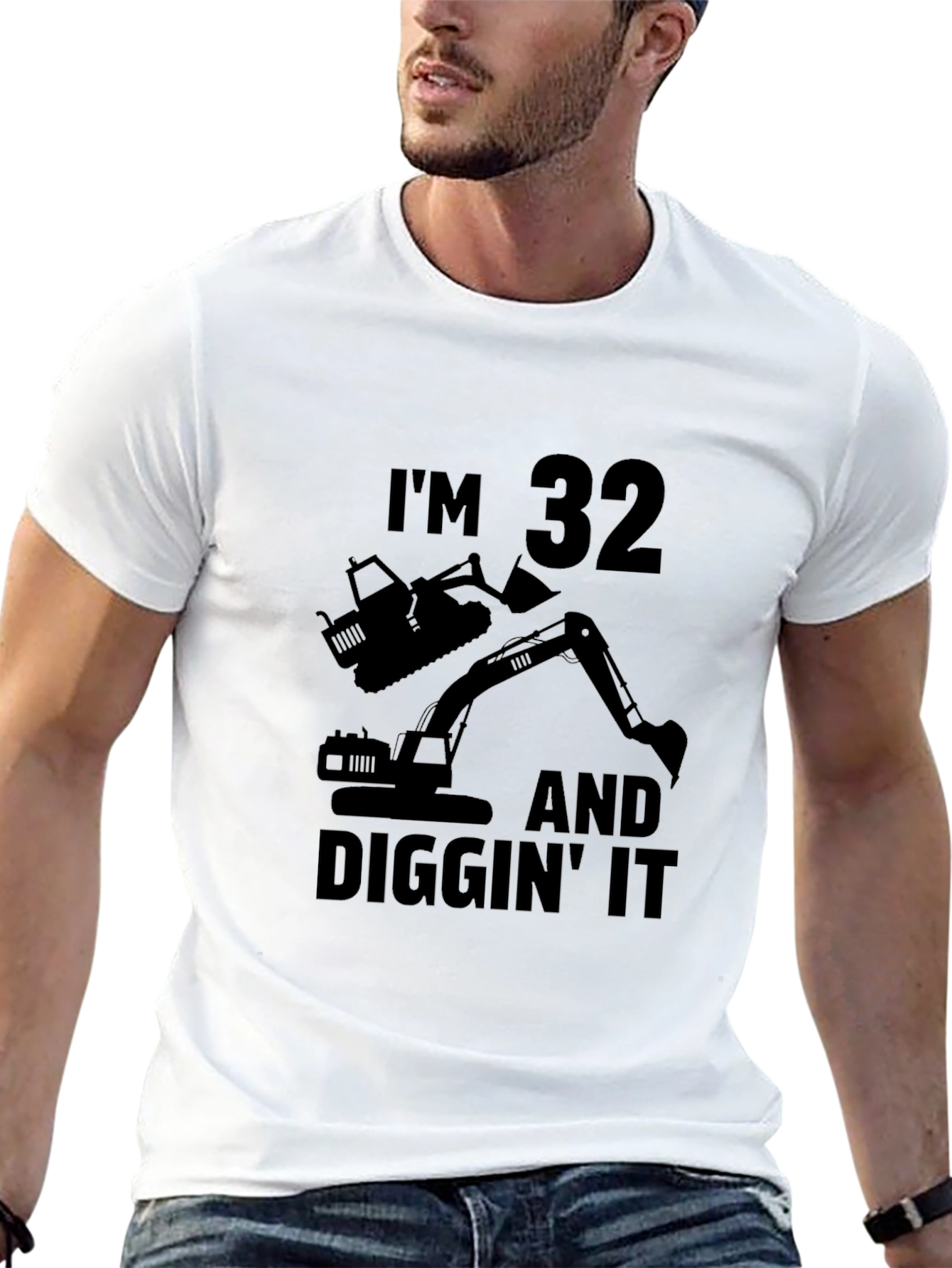 Black I'm 32 Diggin' It Excavator Birthday T-Shirt view 13