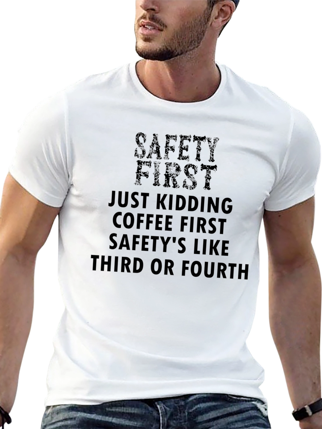 Black Safety First Coffee T-Shirt - Funny Slogan Tee view 13