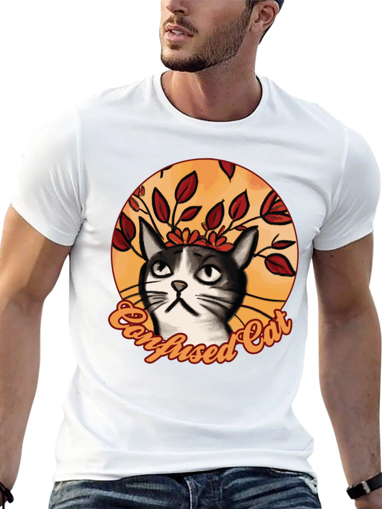 Black Confused Cat Graphic T-Shirt - Funny Cat Lover Tee view 13