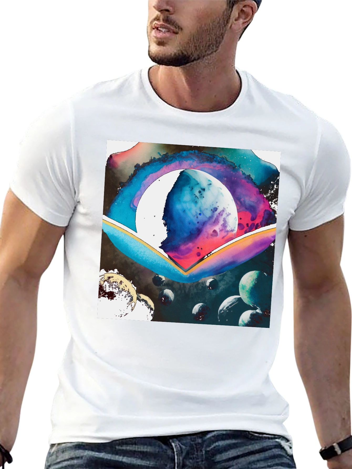 Black Galaxy Watercolor Graphic Tee - Black Cotton Blend view 13
