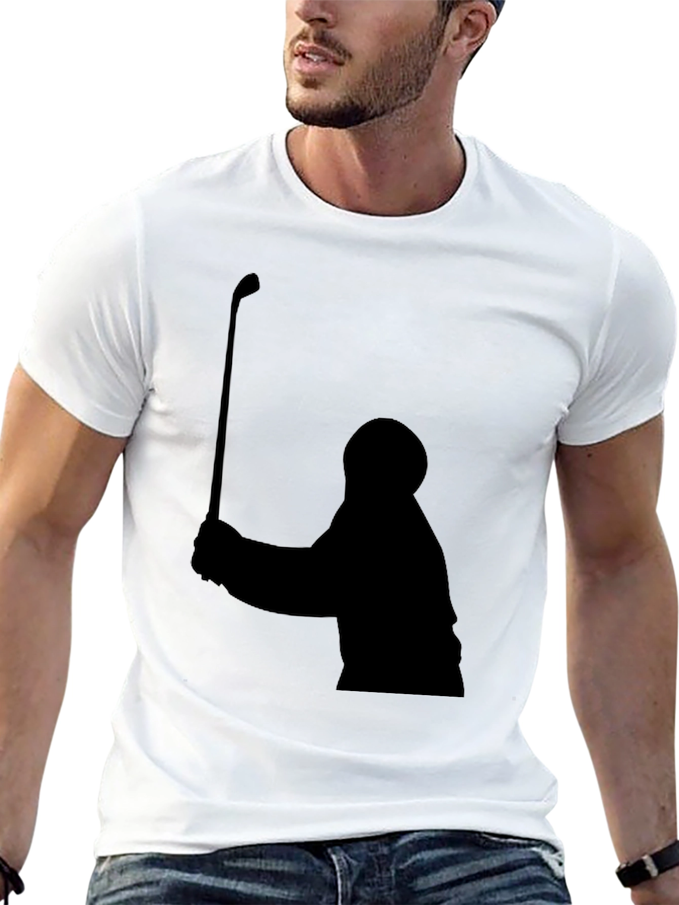 Black Golfer Silhouette Black T-Shirt view 13