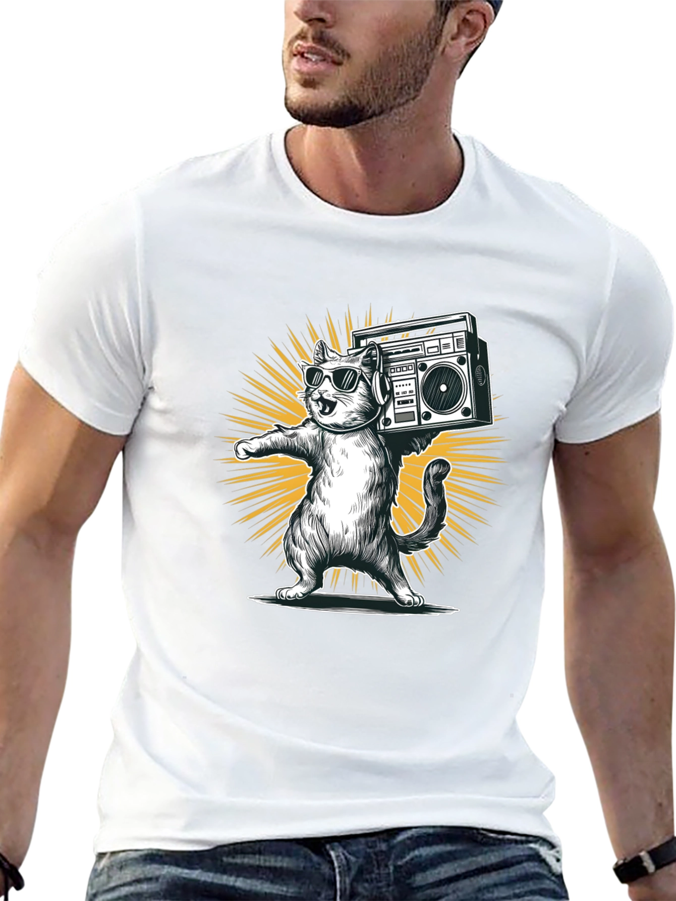 Black Cool Cat Boombox Graphic Tee view 13