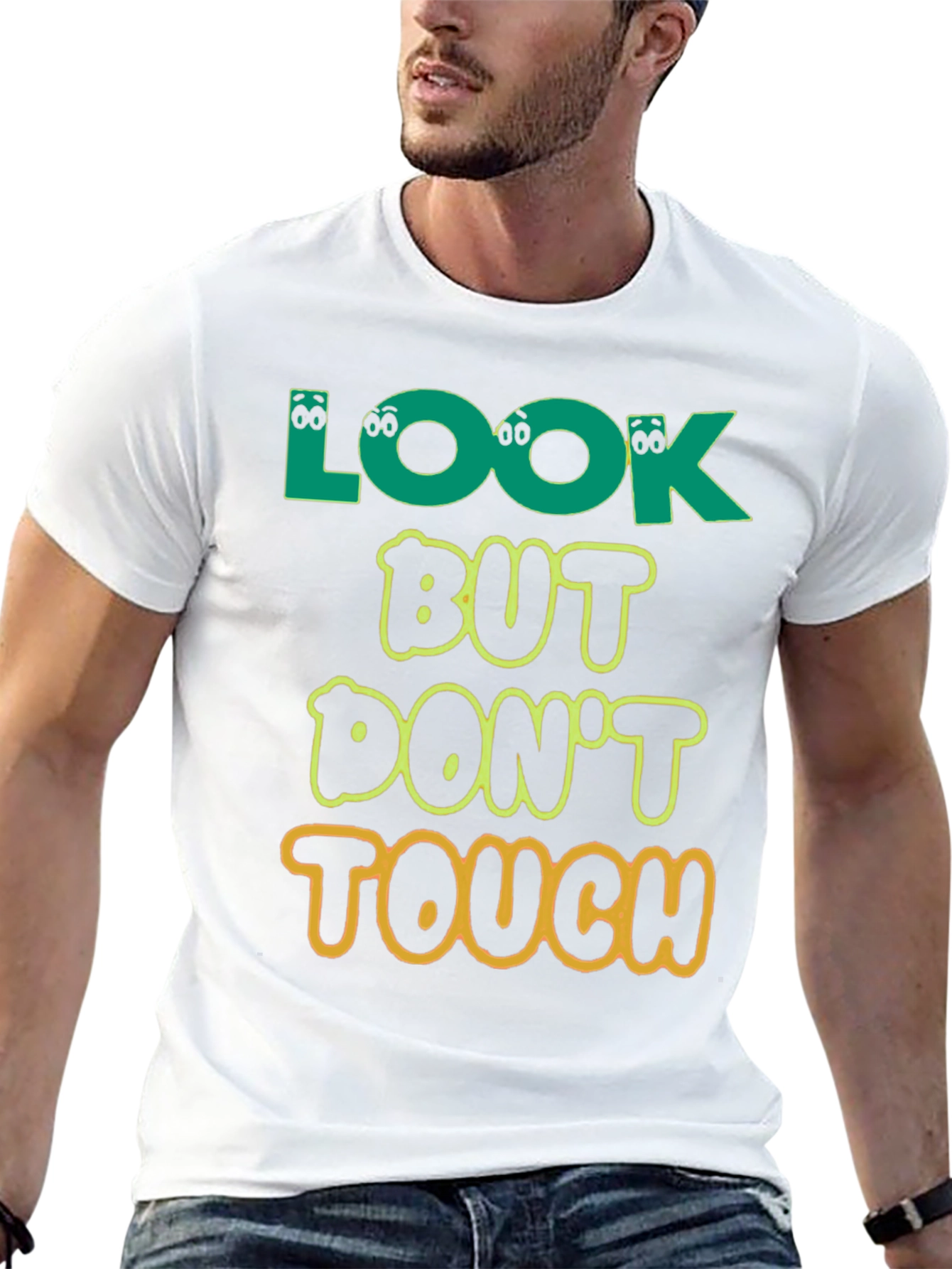 Black Look But Don't Touch T-Shirt - Novelty Graphic Tee view 13