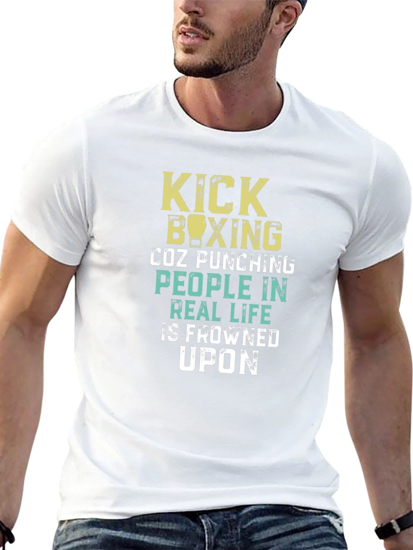 Black Kick Boxing Graphic T-Shirt - Punching People is Frowned Upon view 13