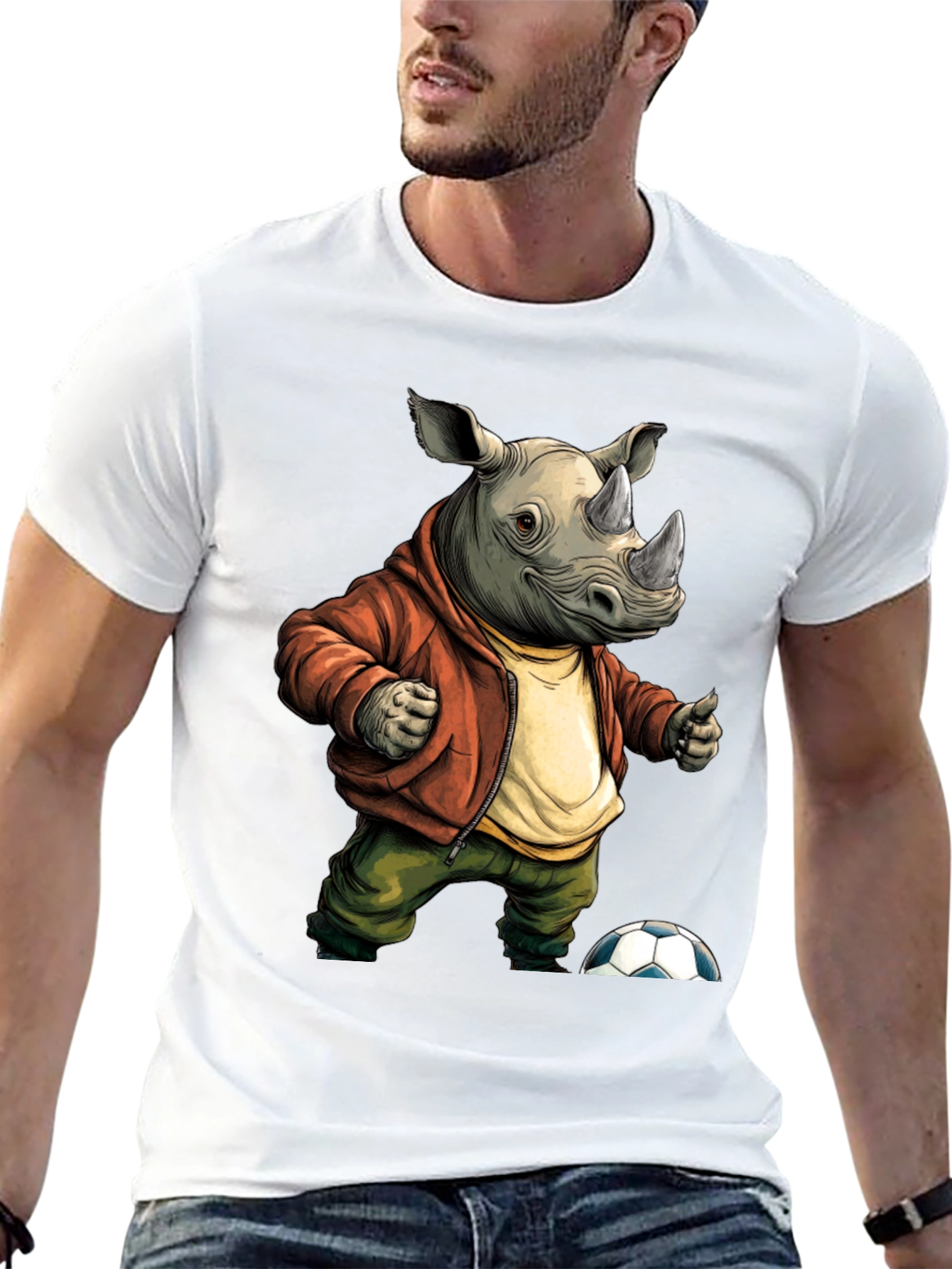 Black Rhino Soccer T-Shirt: Unique Cartoon Graphic Tee view 13