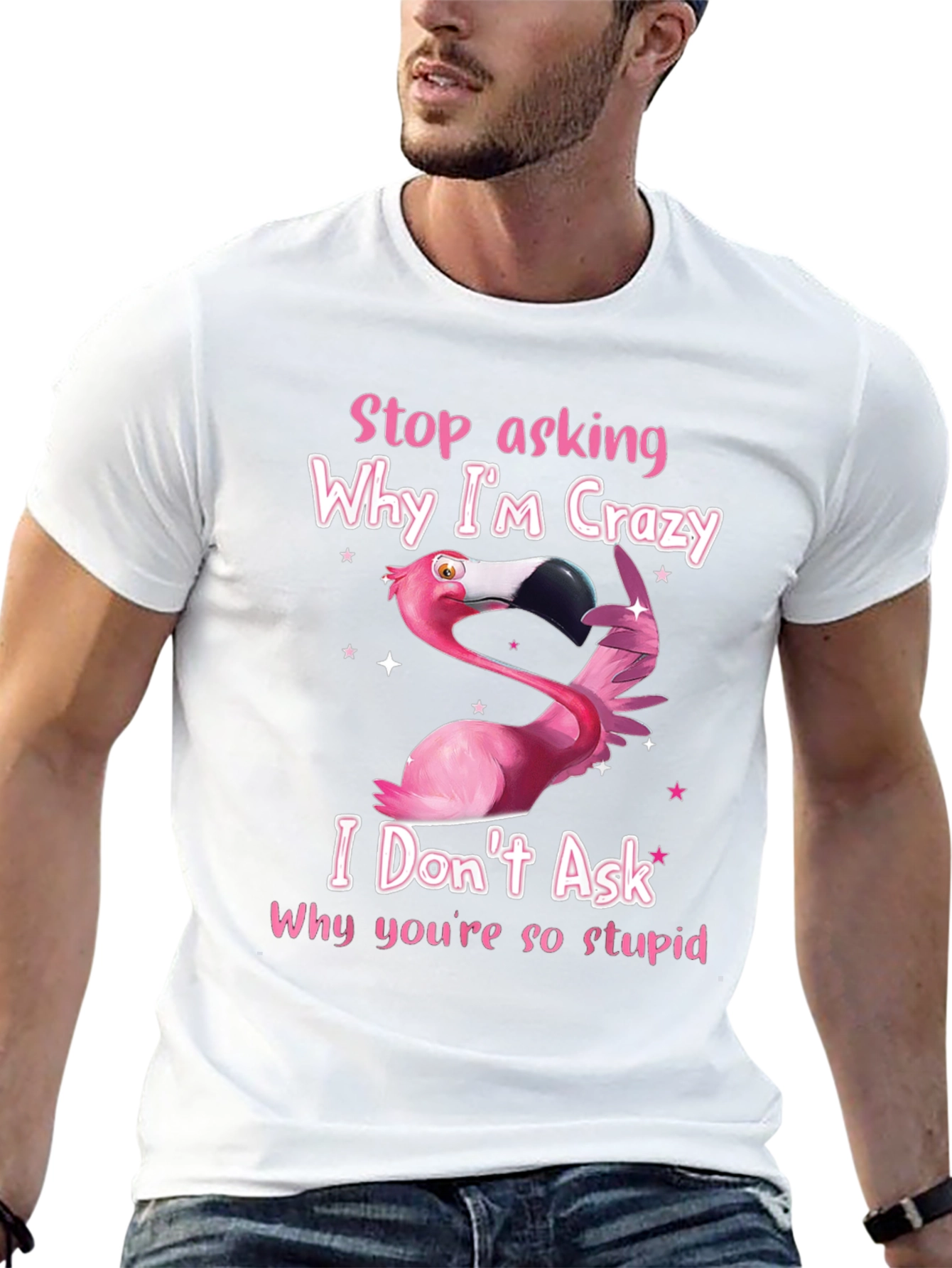 Black Crazy Flamingo Graphic T-Shirt - Funny Sarcastic Tee view 13