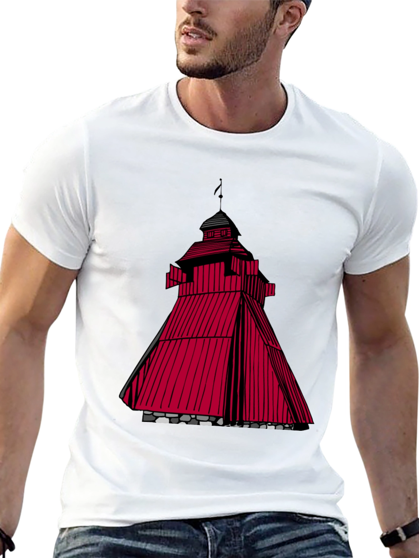 Black Red Tower Graphic T-Shirt - Unique Design view 13
