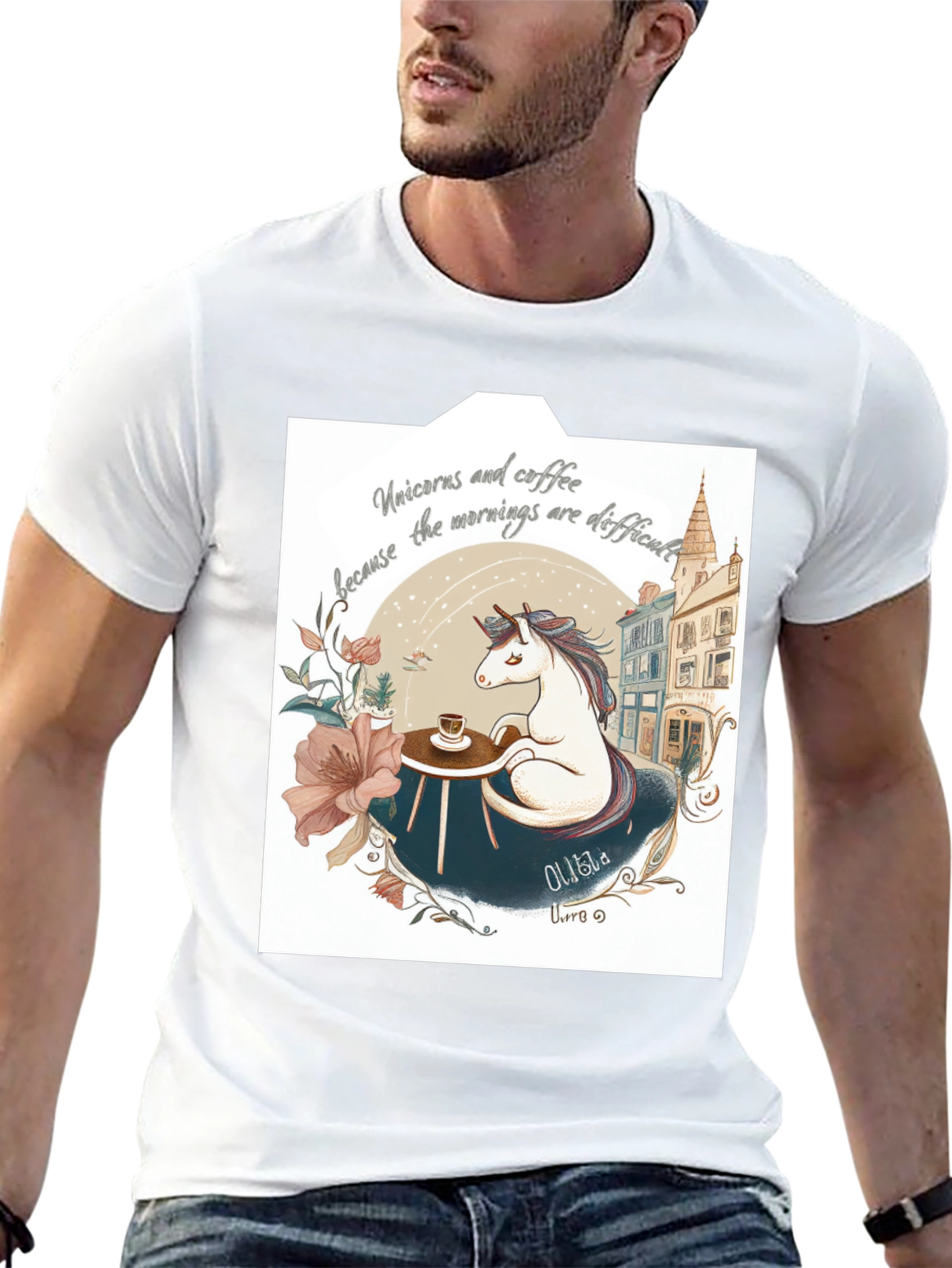 Black Unicorns and Coffee Black T-Shirt  view 13