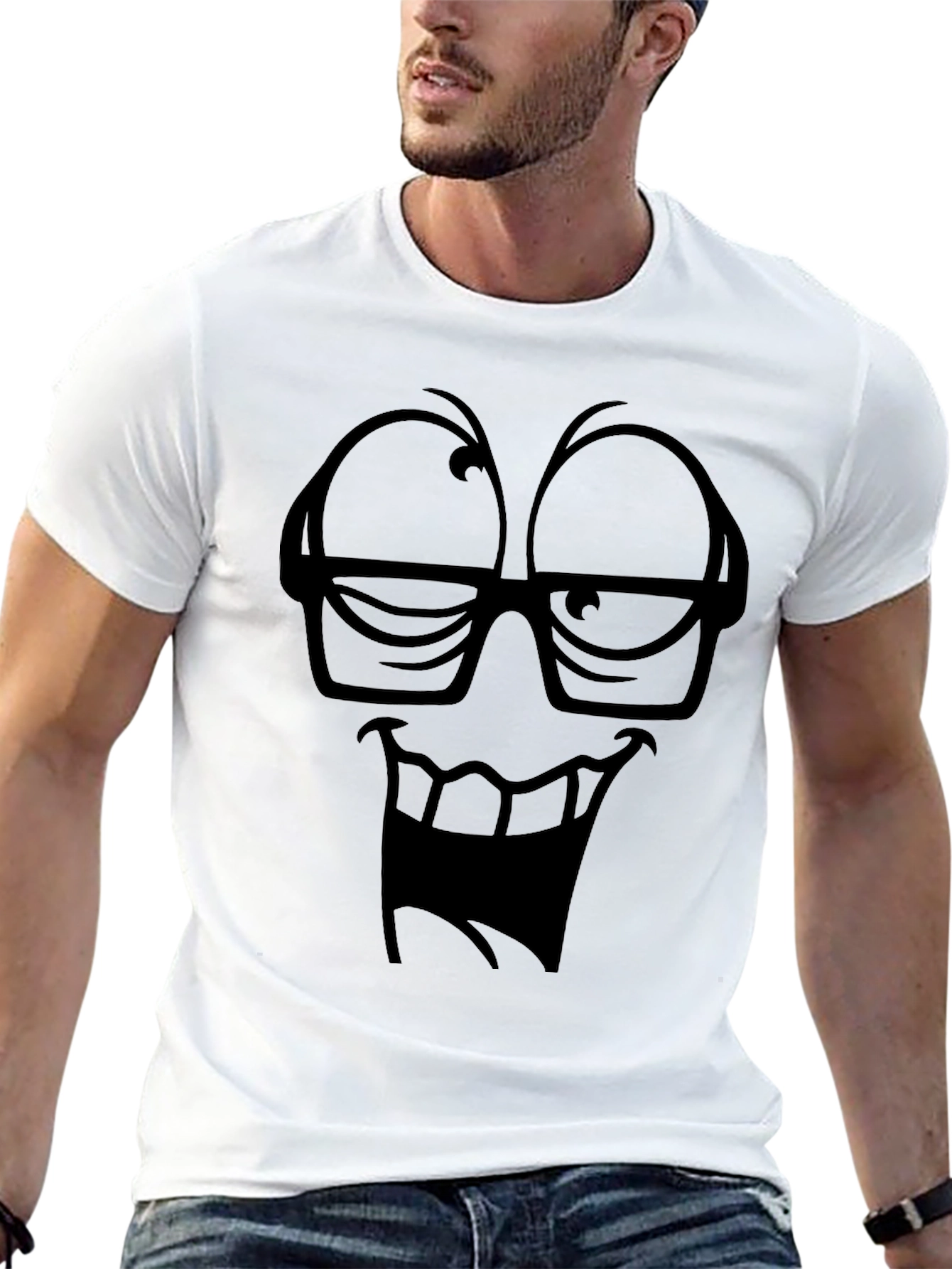 Black Funny Face Black T-Shirt, Cartoon Graphic Tee view 13