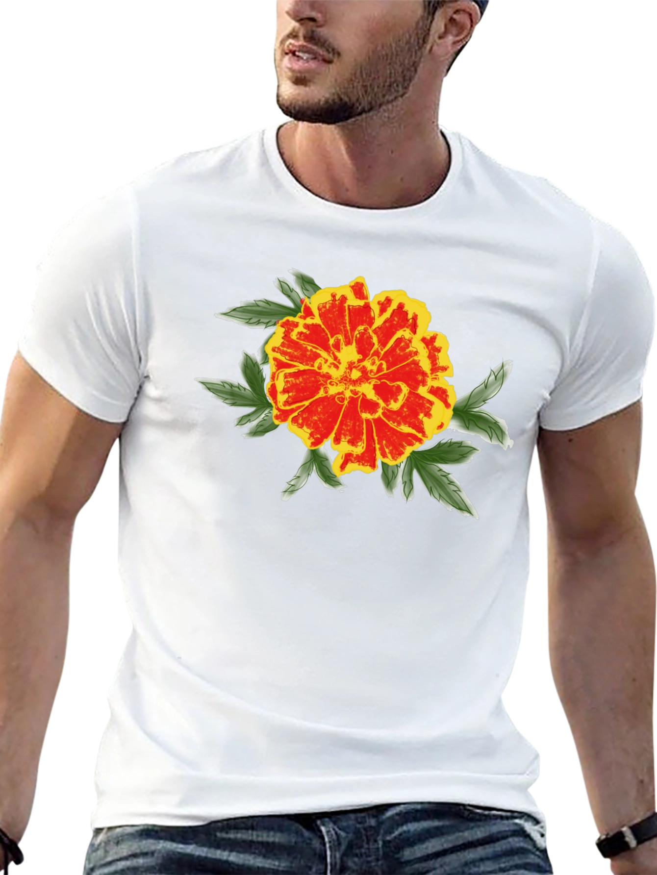 Black Marigold Graphic Black T-Shirt - Stylish Floral Design view 13