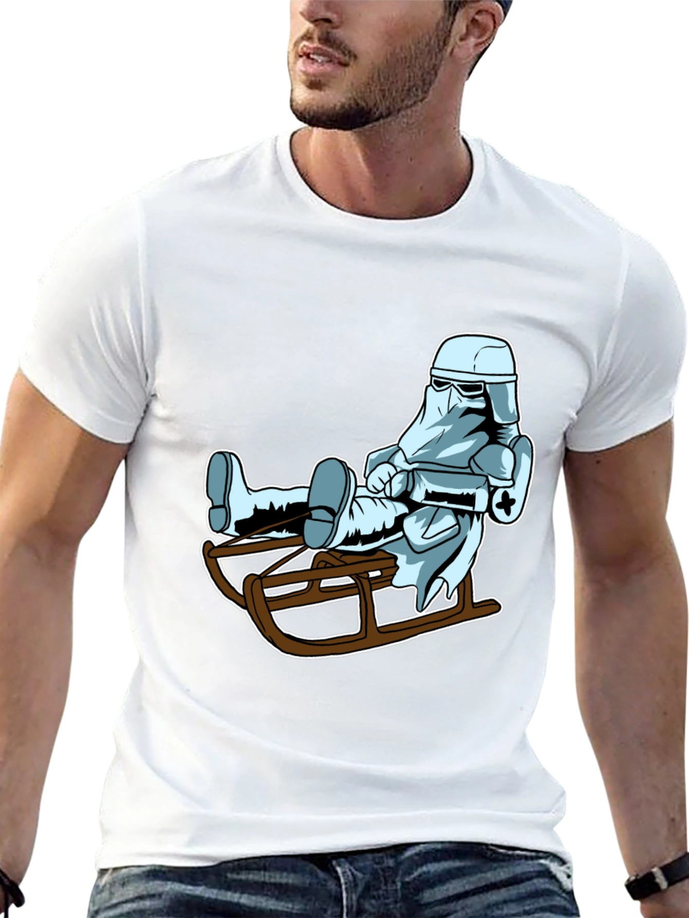 Black Cool Stormtrooper Sledding Graphic Tee view 13