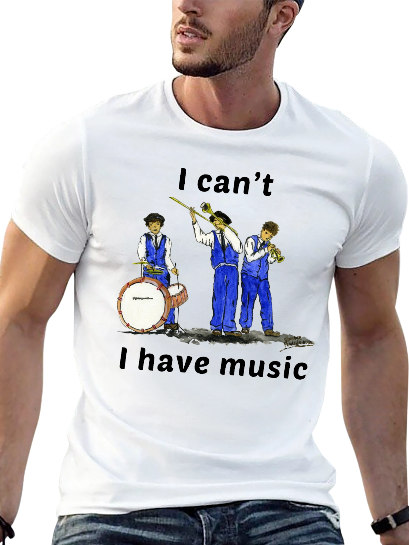 Black I Can't I Have Music T-Shirt view 13