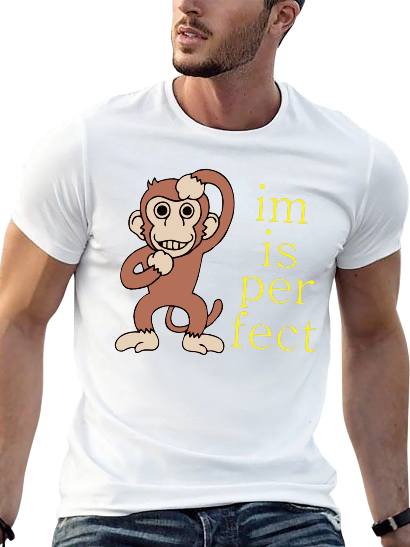 Black Funny Monkey "Im is Perfect" Graphic T-Shirt view 13