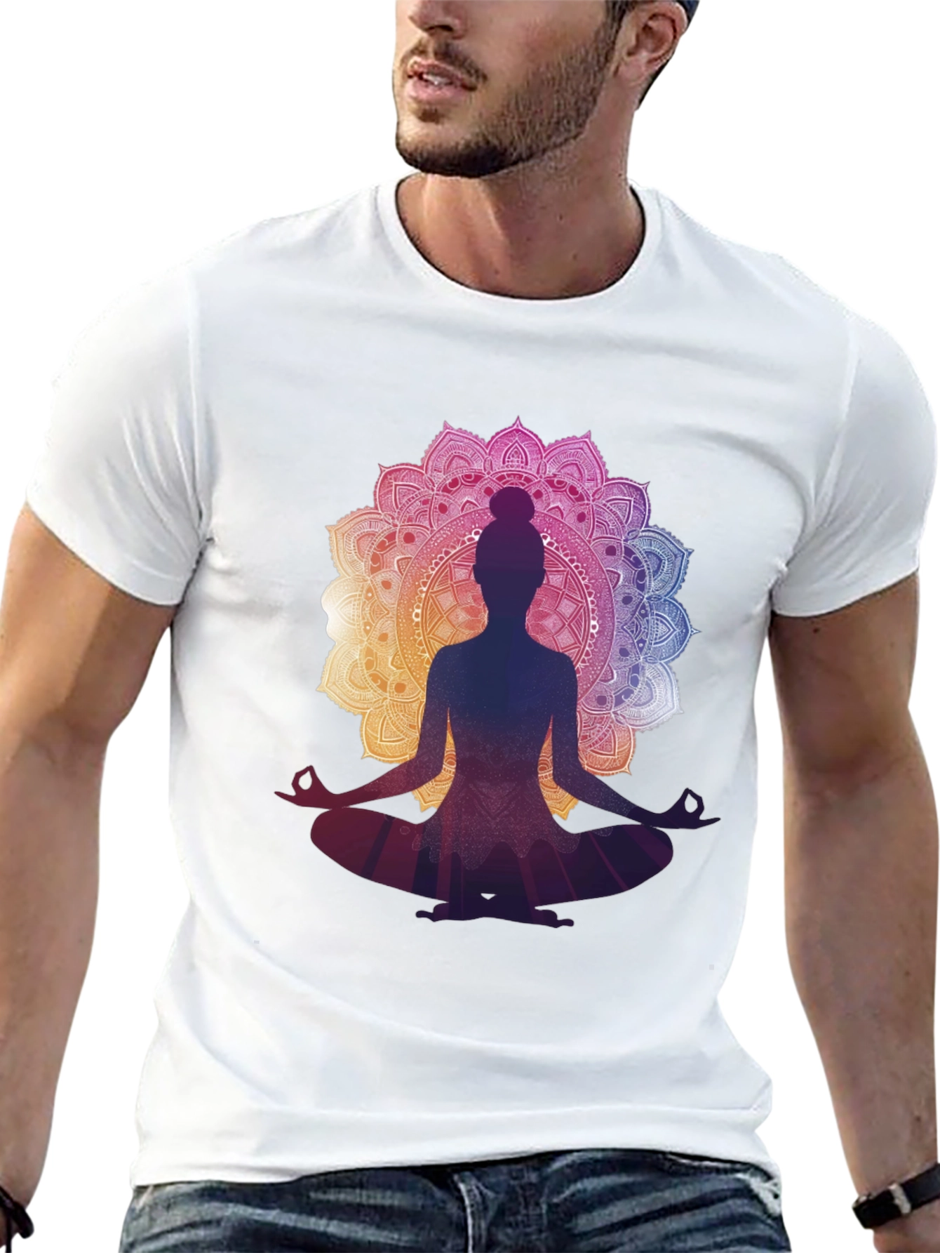 Black Yoga Mandala Graphic Tee - Meditation T-Shirt view 13