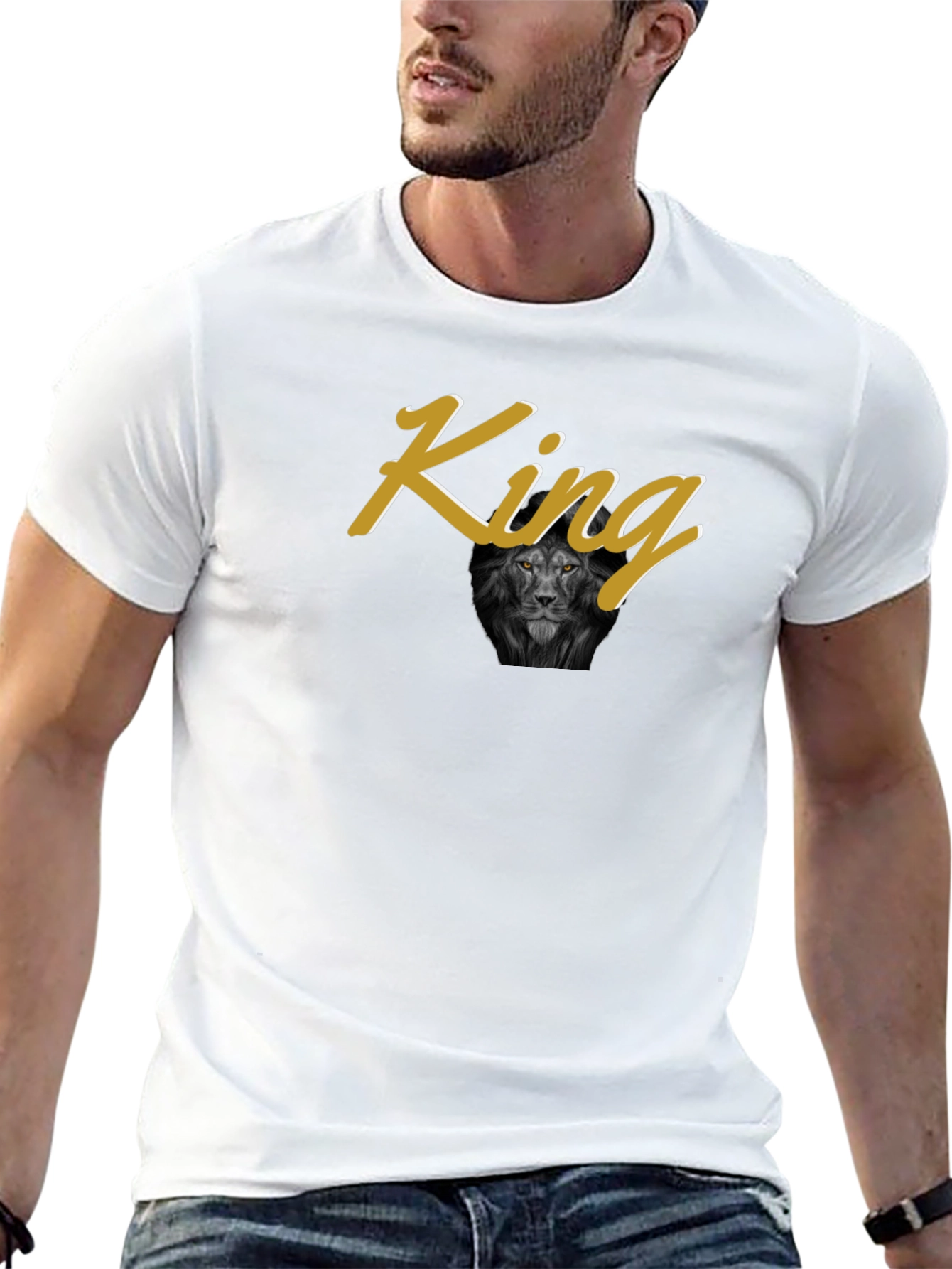Black King Lion Graphic Print Black T-Shirt view 13
