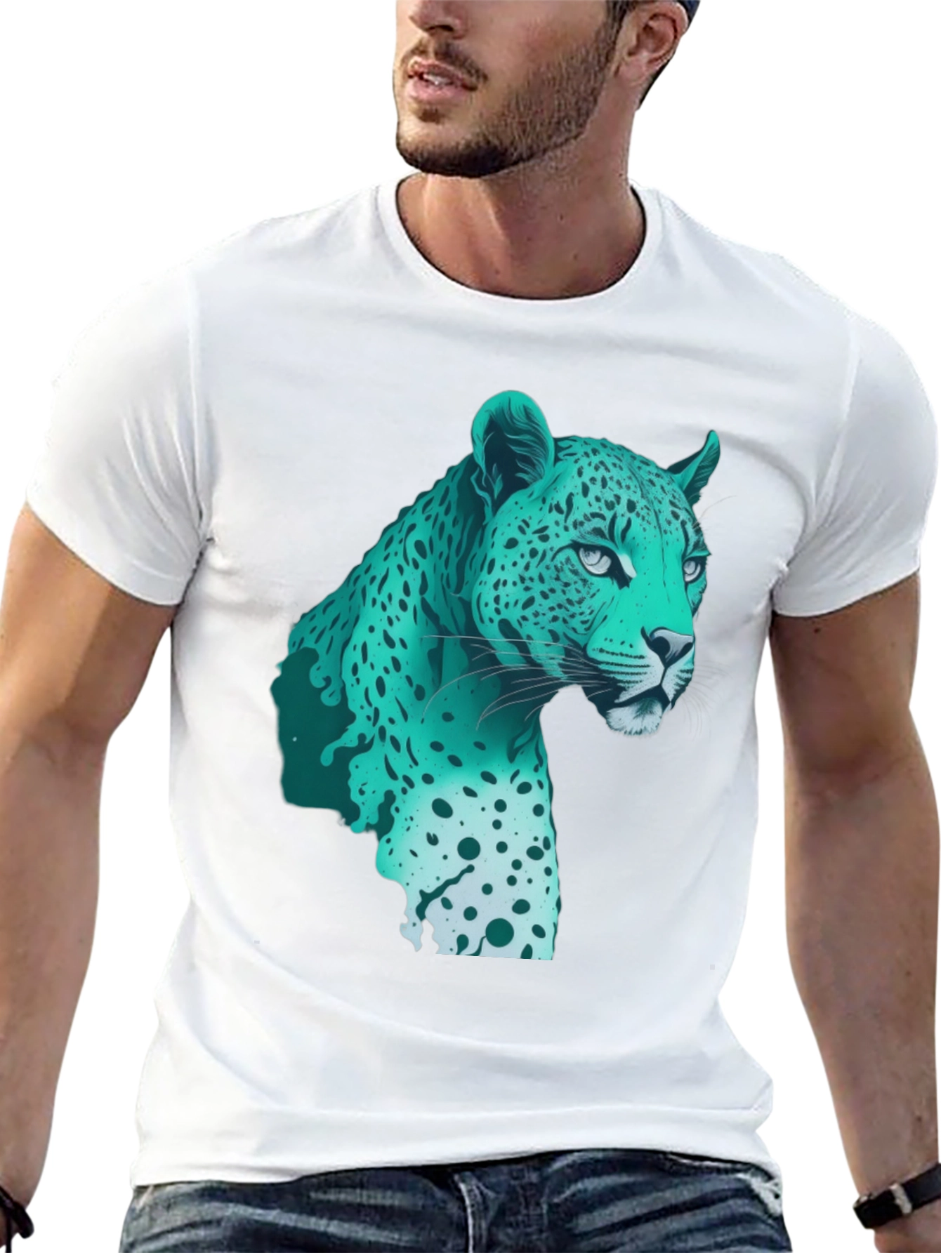 Black Cool Teal Jaguar Graphic Print Black T-Shirt view 13