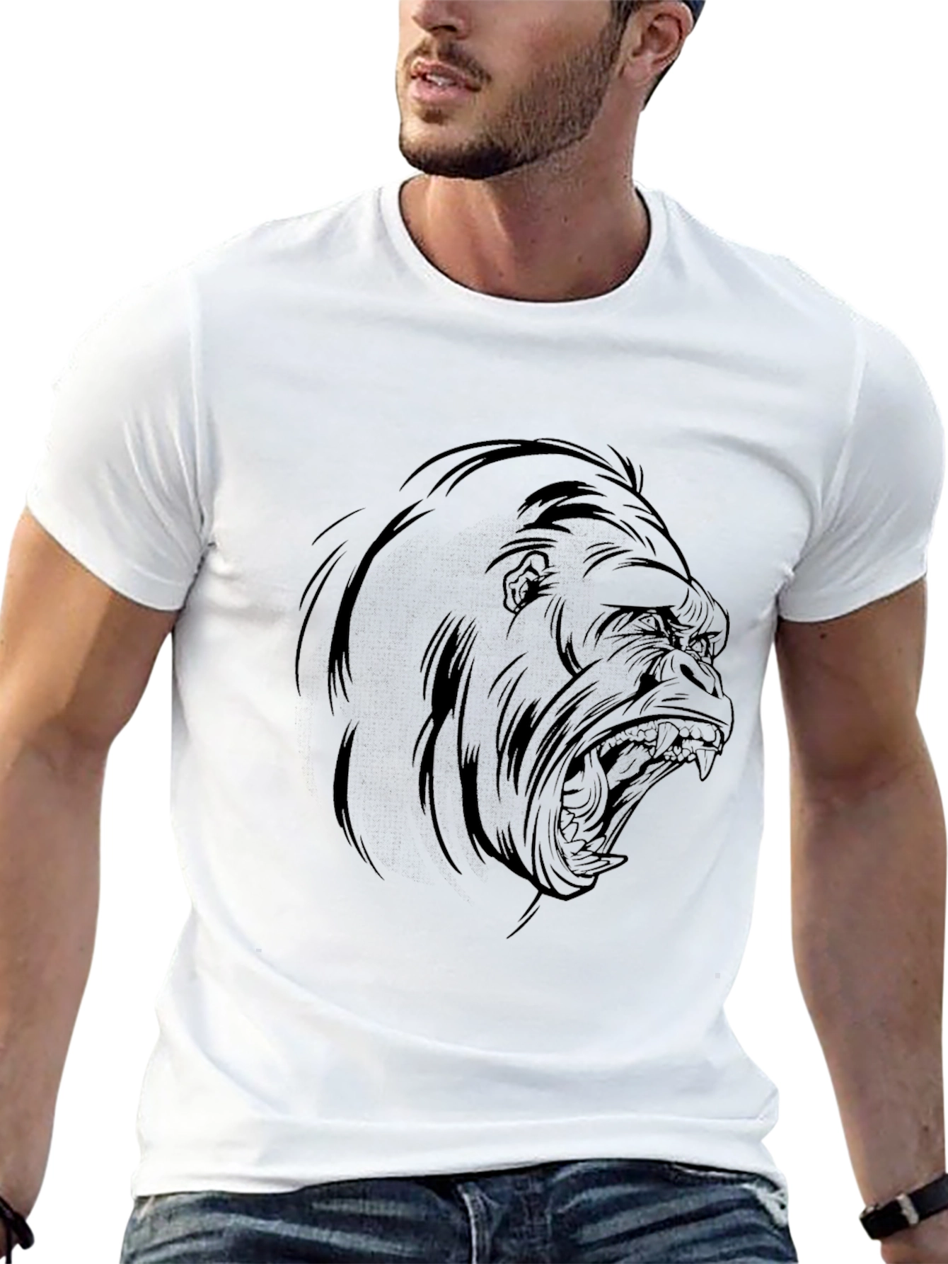 Black Angry Gorilla Graphic Tee - Premium Black Cotton T-Shirt view 13