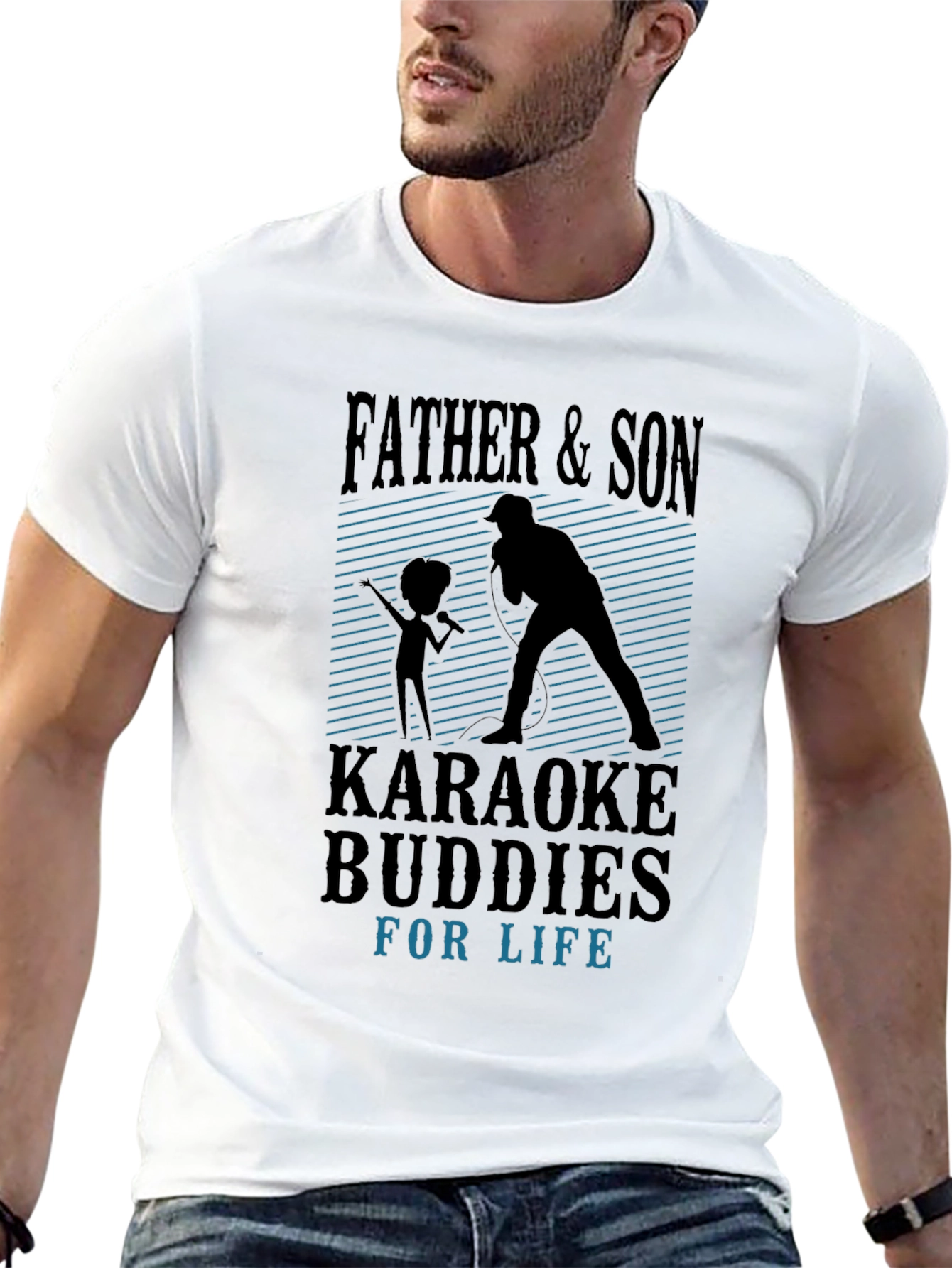 Black Father & Son Karaoke Buddies Black T-Shirt view 13