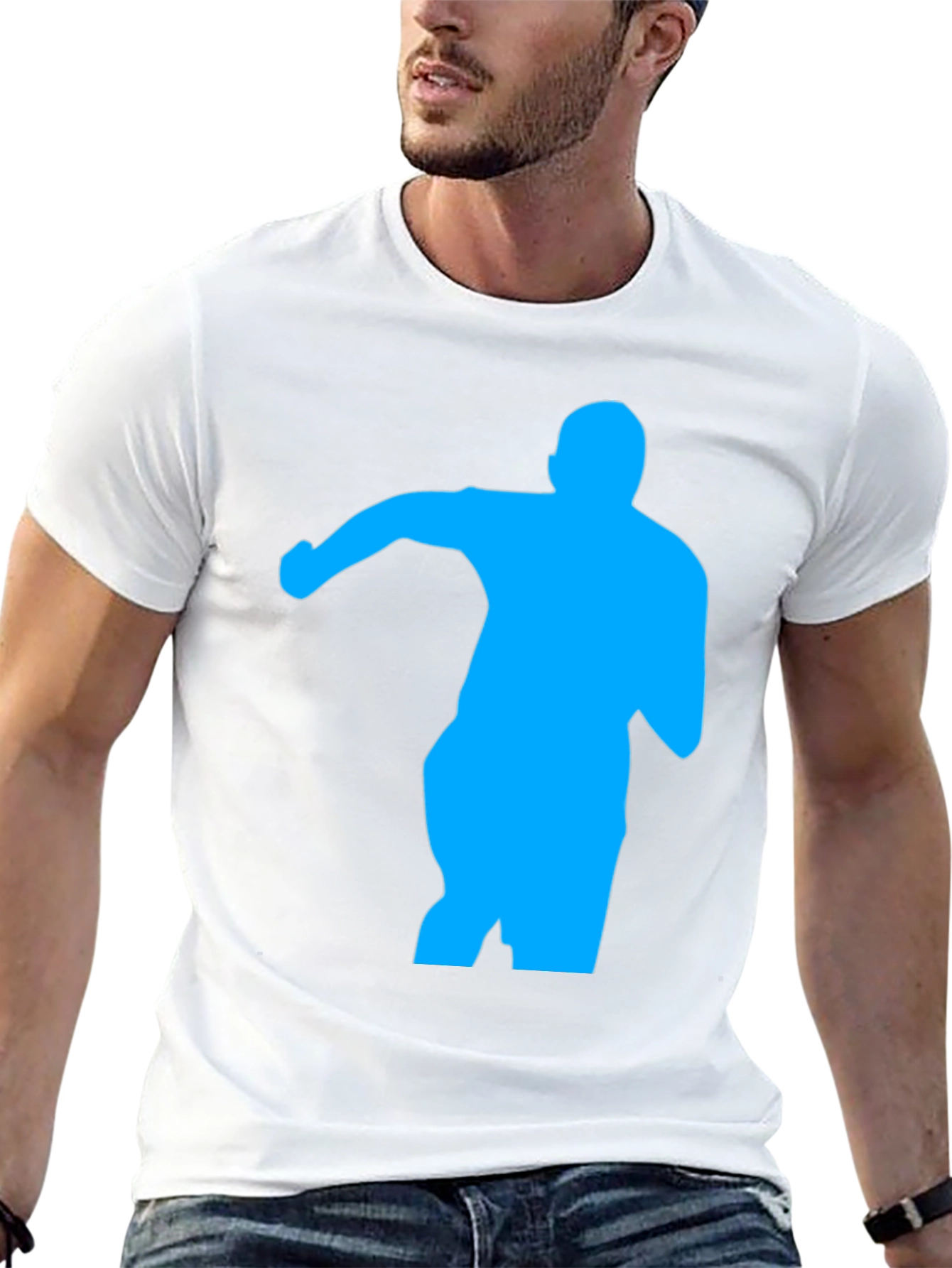 Black Men's Black T-Shirt with Blue Silhouette Graphic view 13