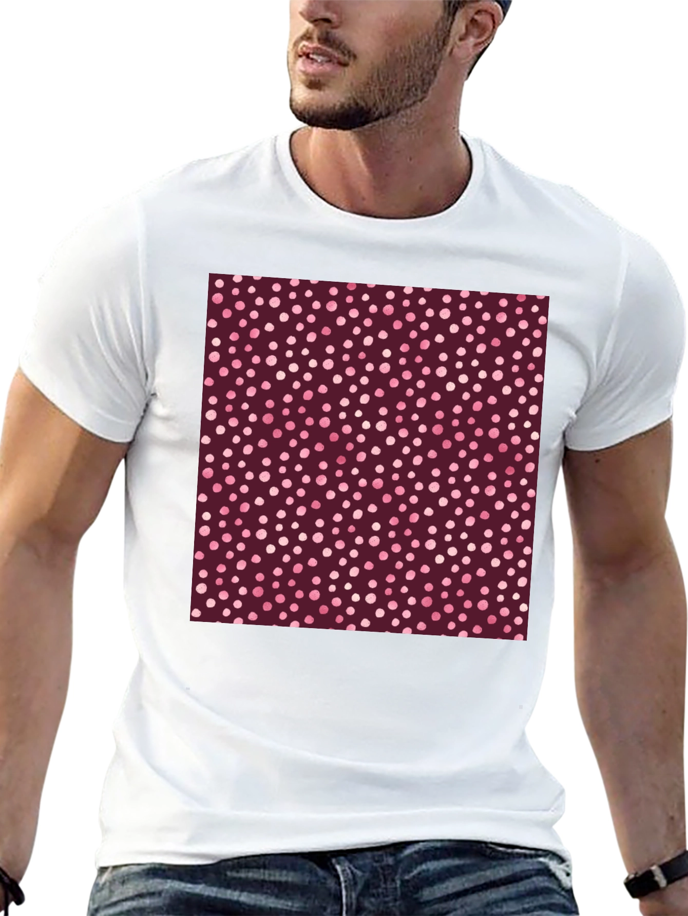 Black Stylish Polka Dot Print Black T-Shirt view 13