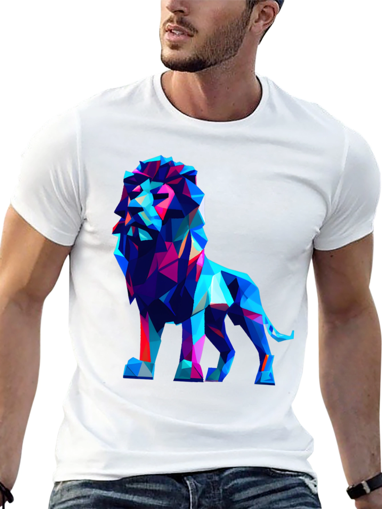 Black Geometric Lion Graphic Tee - Modern Art Shirt view 13