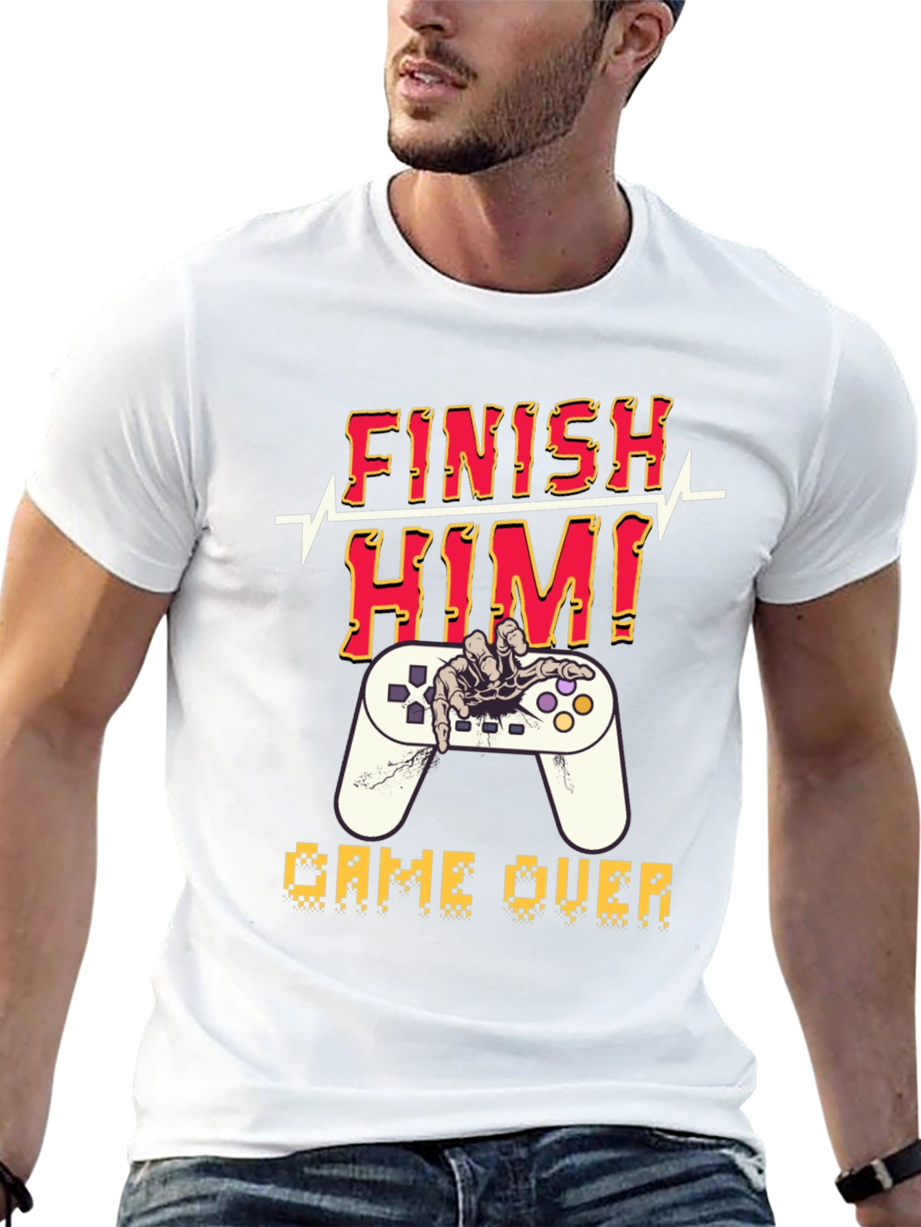 Black Finish Him! Game Over Graphic T-Shirt view 13