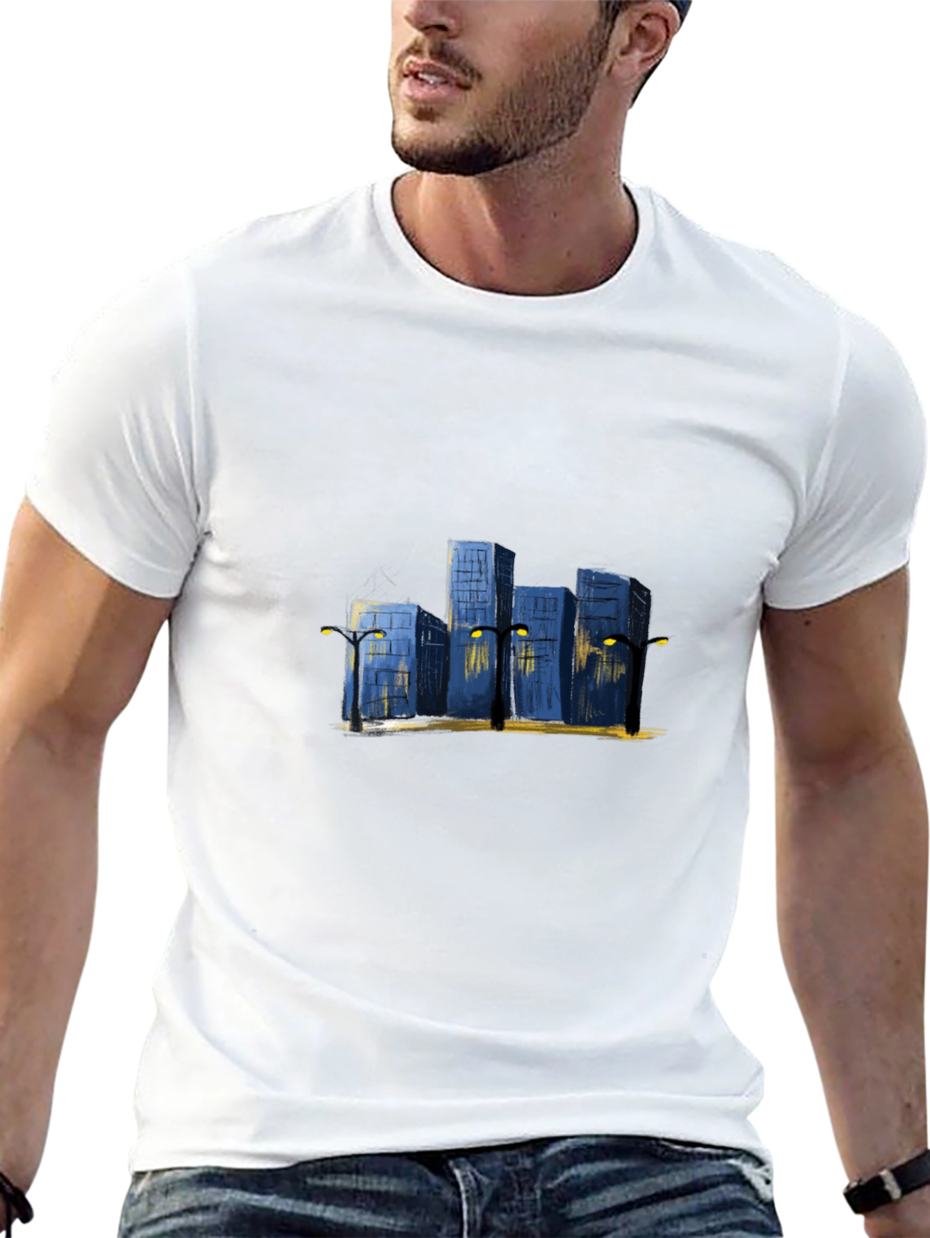 Black Cityscape Graphic Tee - Urban Night Scene view 13