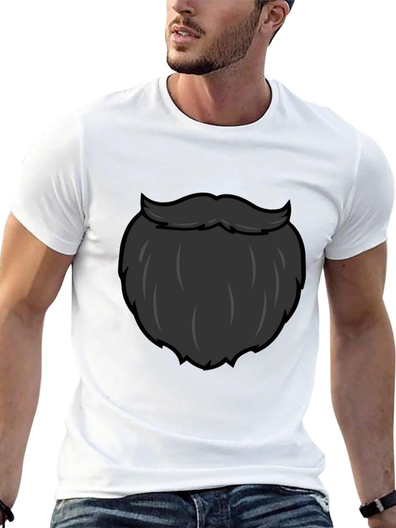 Black Funny Beard Graphic T-Shirt - Black Crew Neck Tee view 13