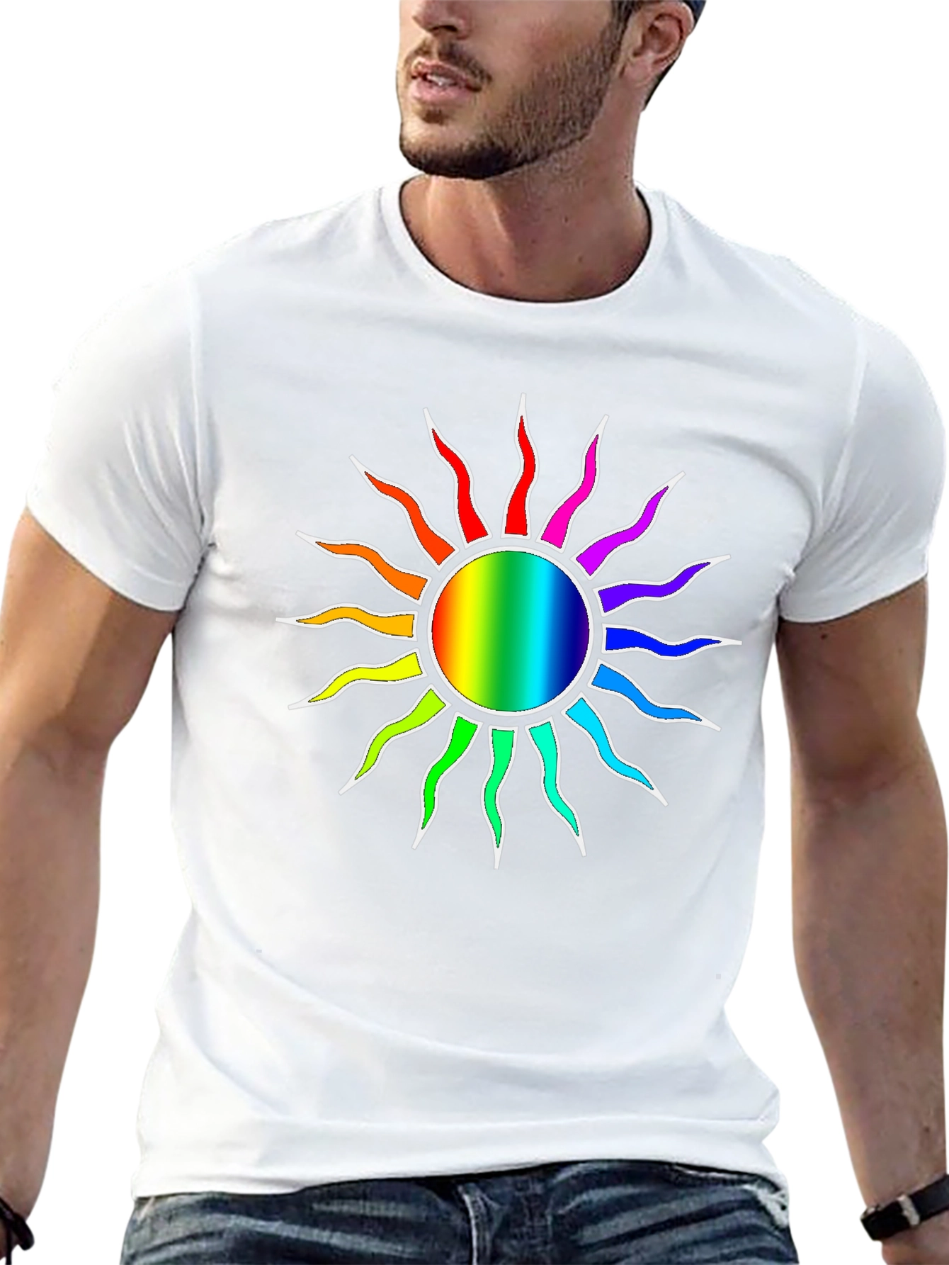Black Rainbow Sun Graphic Black T-Shirt view 13