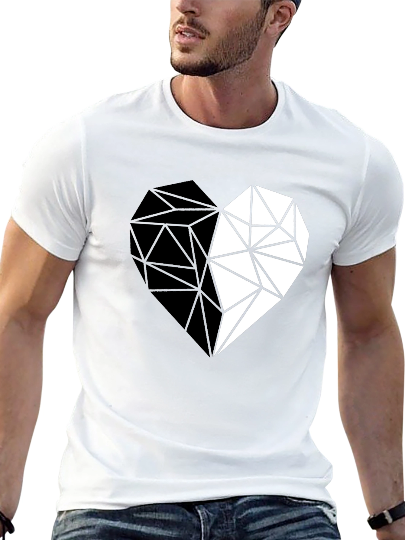 Black Geometric Heart Print Black Casual Tee view 13