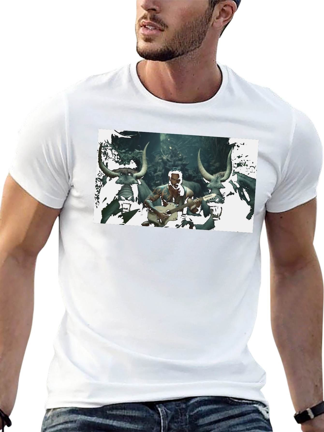 Black Men's Black T-Shirt with Unique Graphic Design view 13